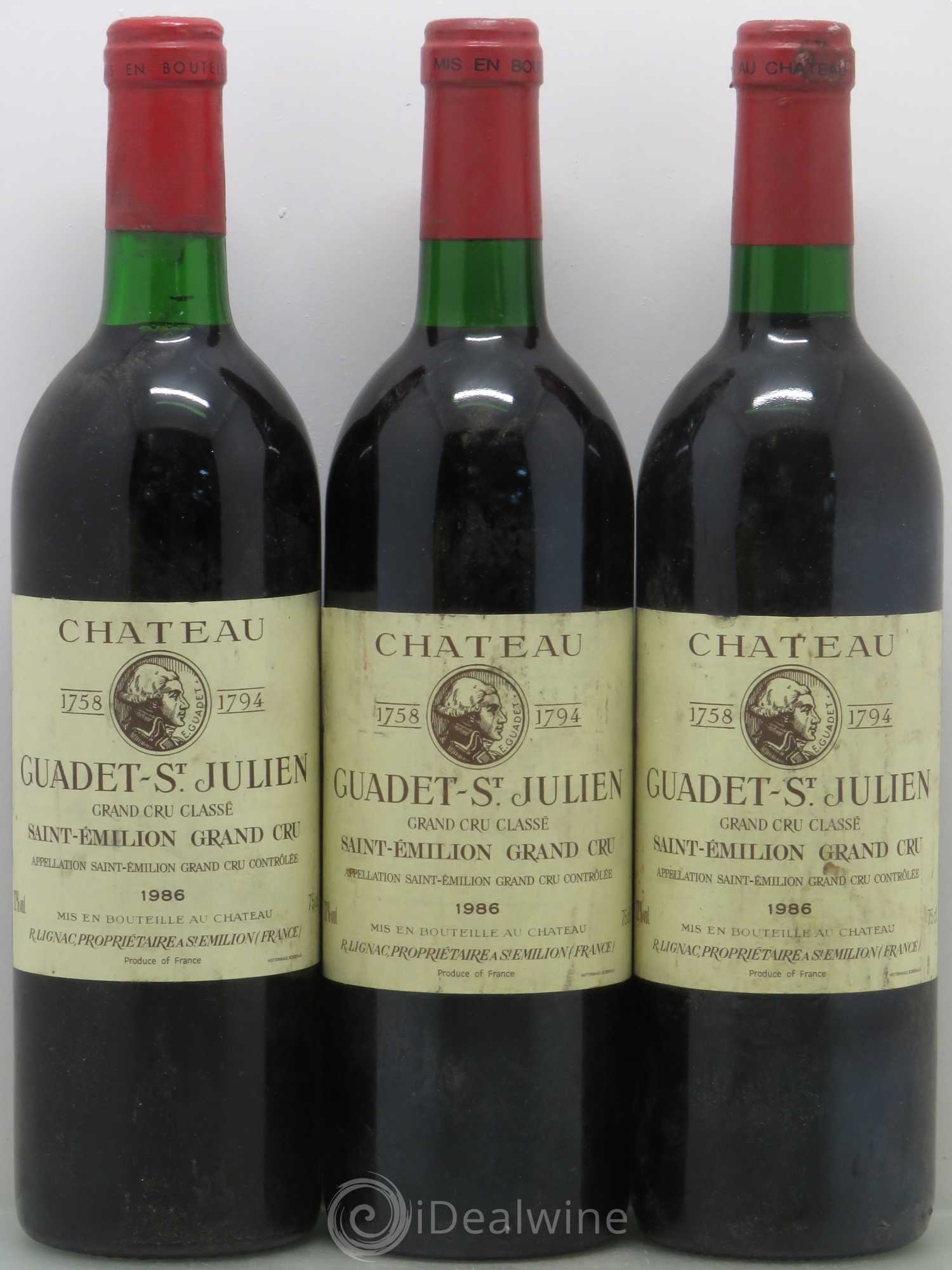 Château Guadet Grand Cru Classé 1986 - Lot de 3 bouteilles - 0