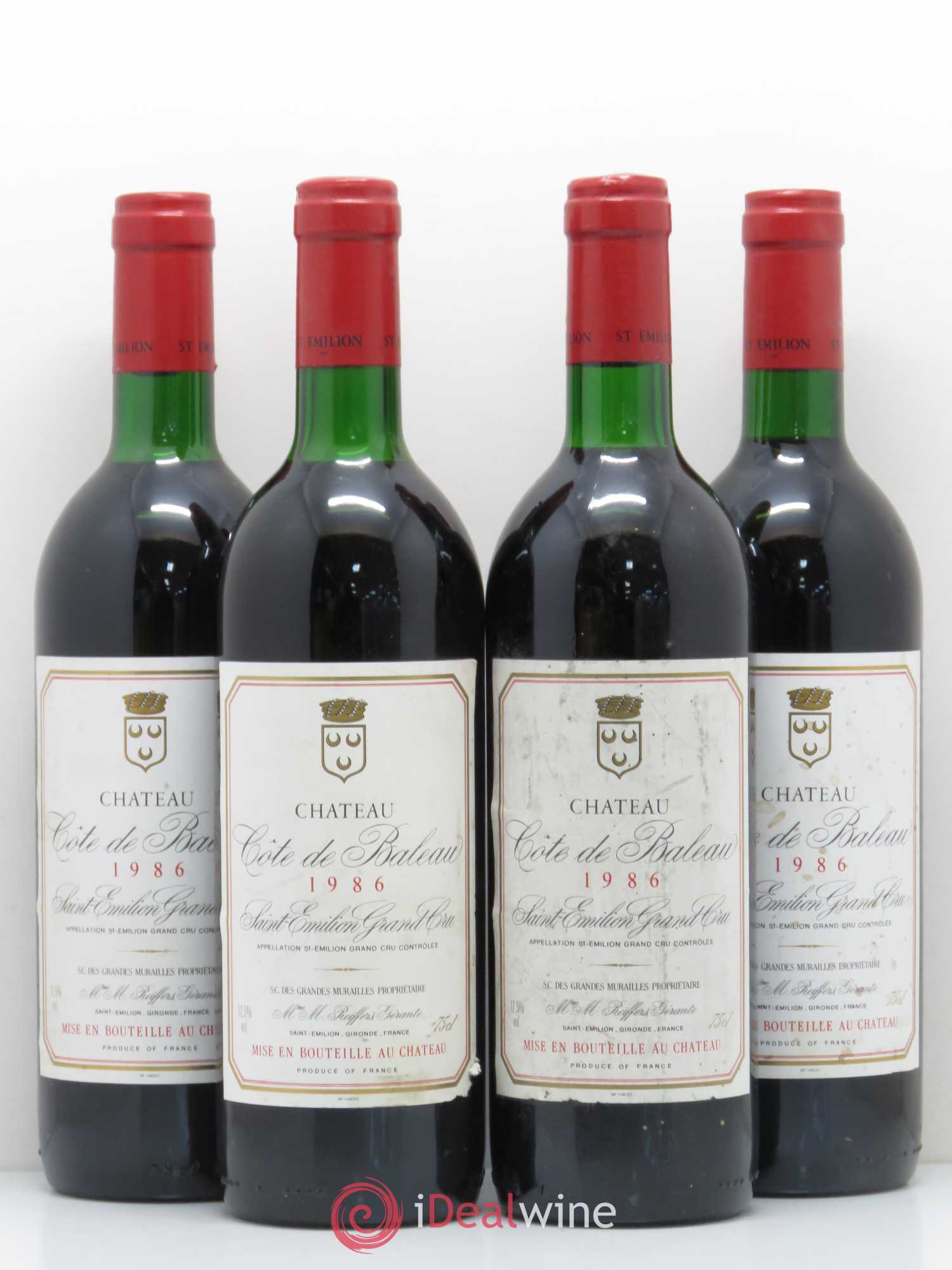Château Côte de Baleau Grand Cru Classé (sans prix de réserve) 1986 - Lot de 4 bouteilles - 0