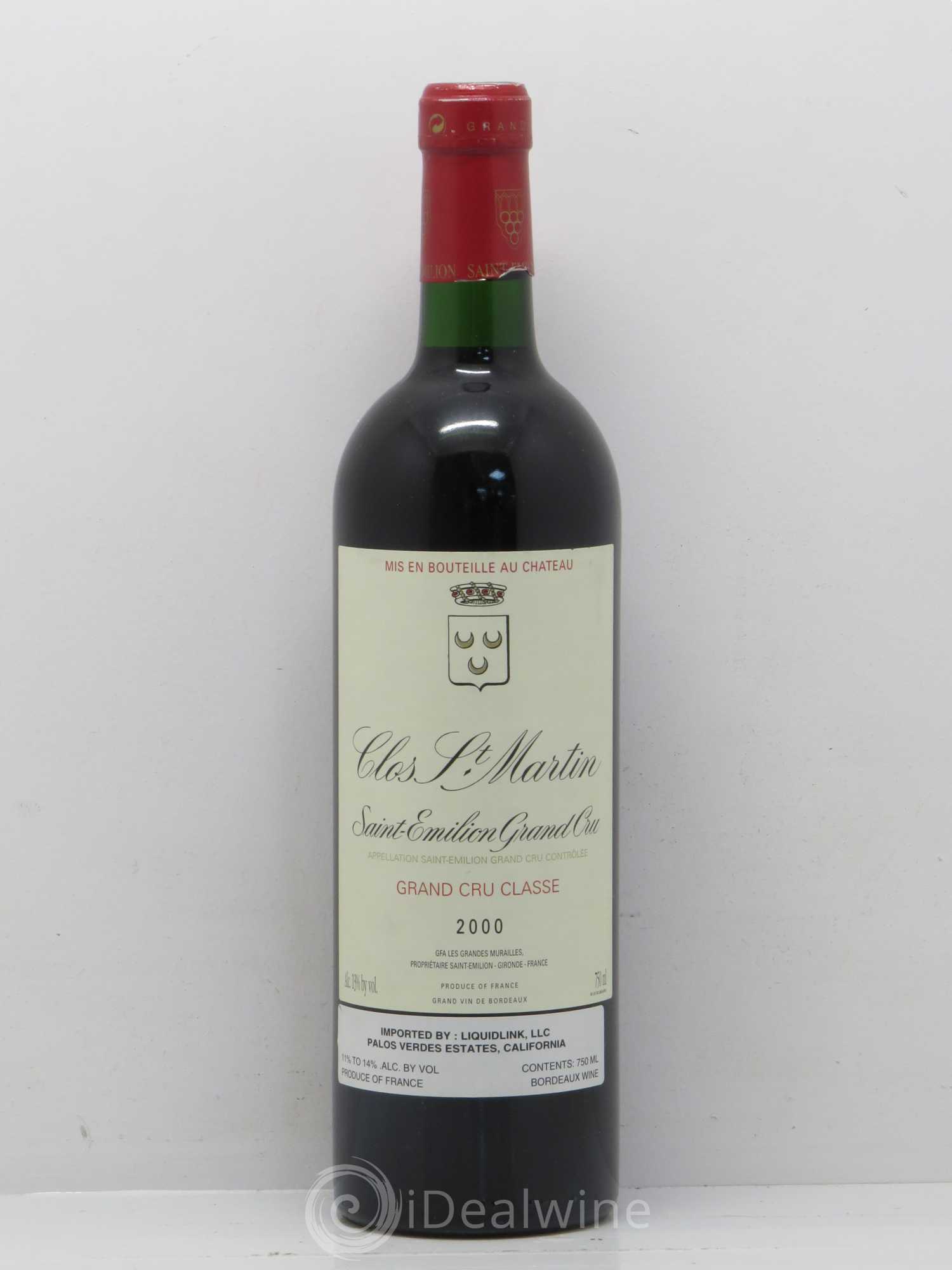 Clos Saint Martin Grand Cru Classé 2000 - Lot de 1 bouteille - 0
