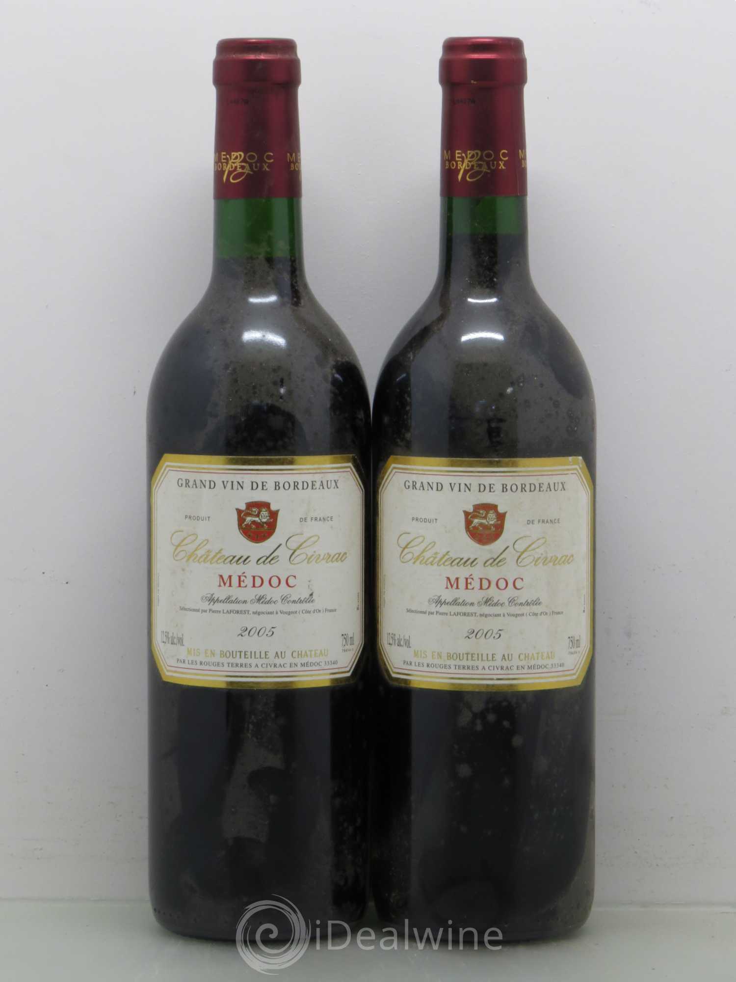 Bordeaux Les Rouges Terres - Château de Civrac 2005 - Lot of 2 bottles - 0