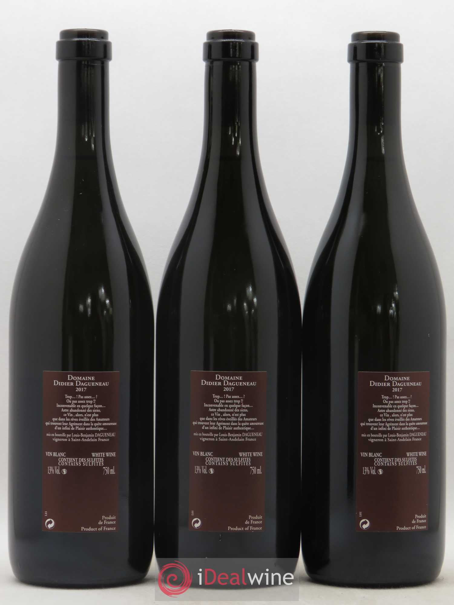 Vin de France (anciennement Pouilly-Fumé) Pur Sang Dagueneau (Domaine Didier - Louis-Benjamin) 2017 - Lot de 3 bouteilles - 1