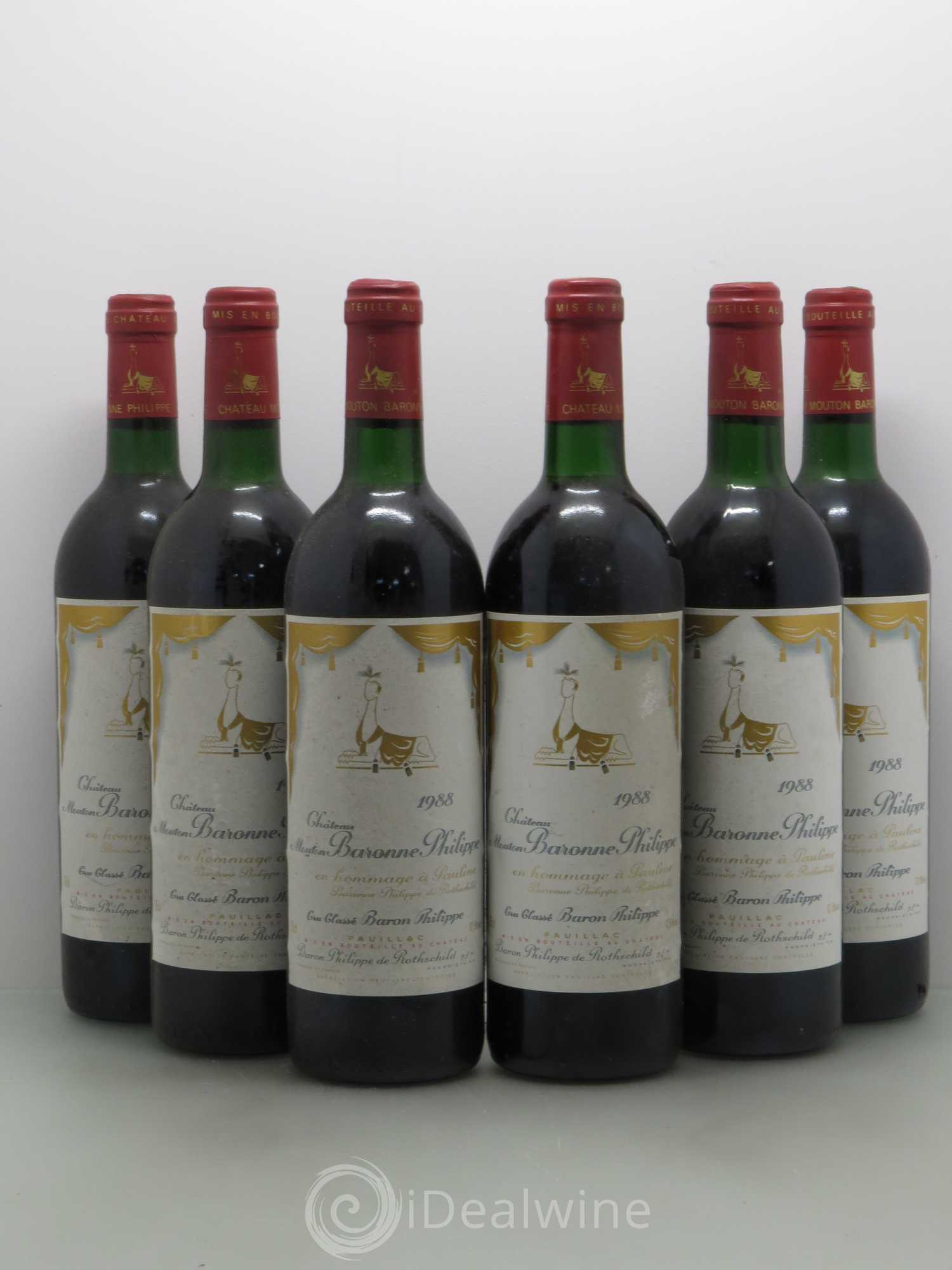 Château d' Armailhac - Mouton Baron(ne) Philippe 5ème Grand Cru Classé 1988 - Lot de 6 bouteilles - 0