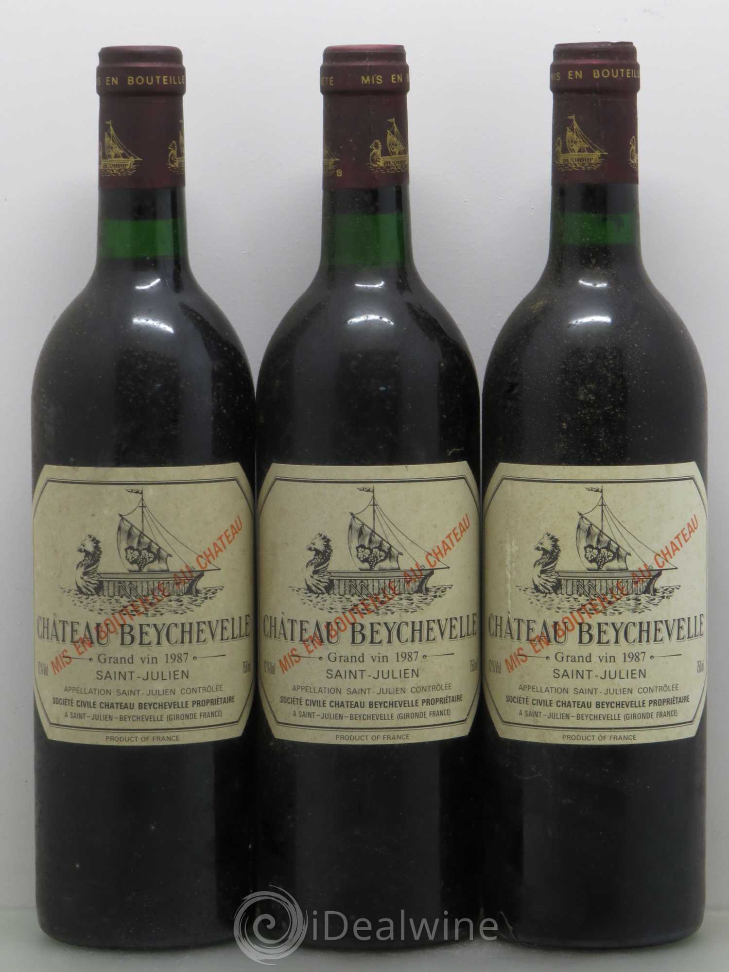 Château Beychevelle 4ème Grand Cru Classé 1987 - Lot de 3 bouteilles - 0