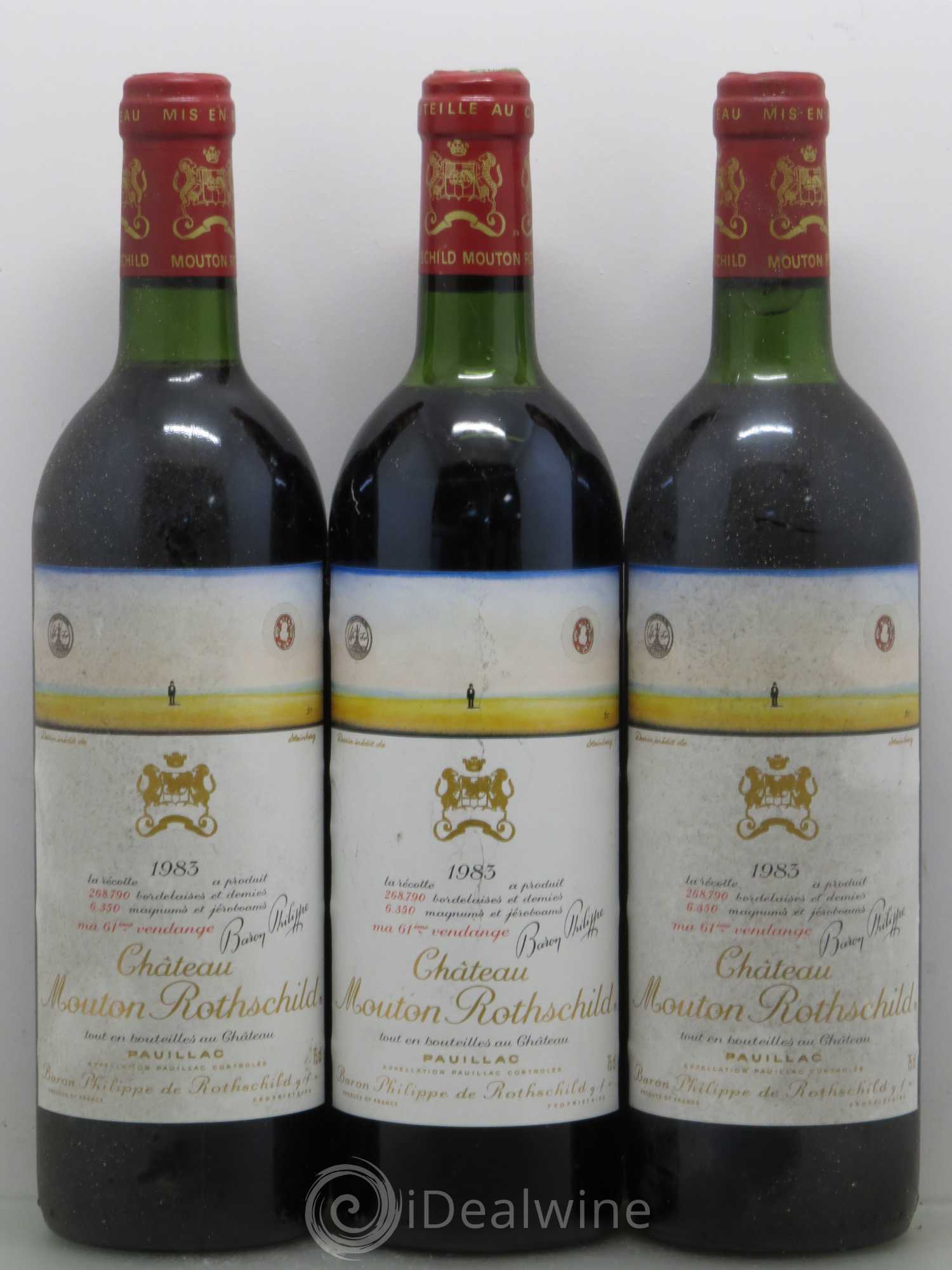 Château Mouton Rothschild 1er Grand Cru Classé 1983 - Lot de 3 bouteilles - 0
