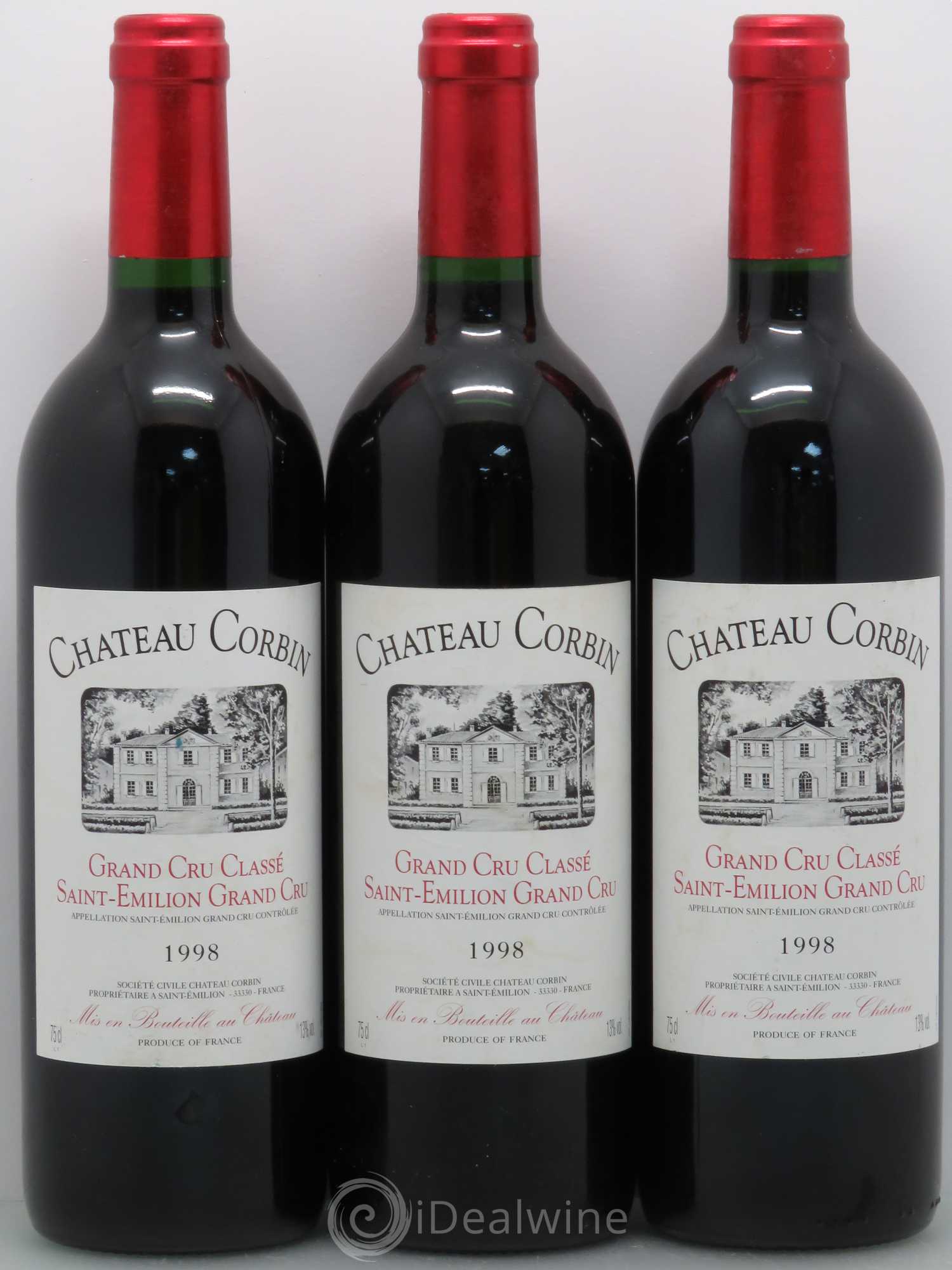 Château Corbin Grand Cru Classé 1998 - Lot de 3 bouteilles - 0