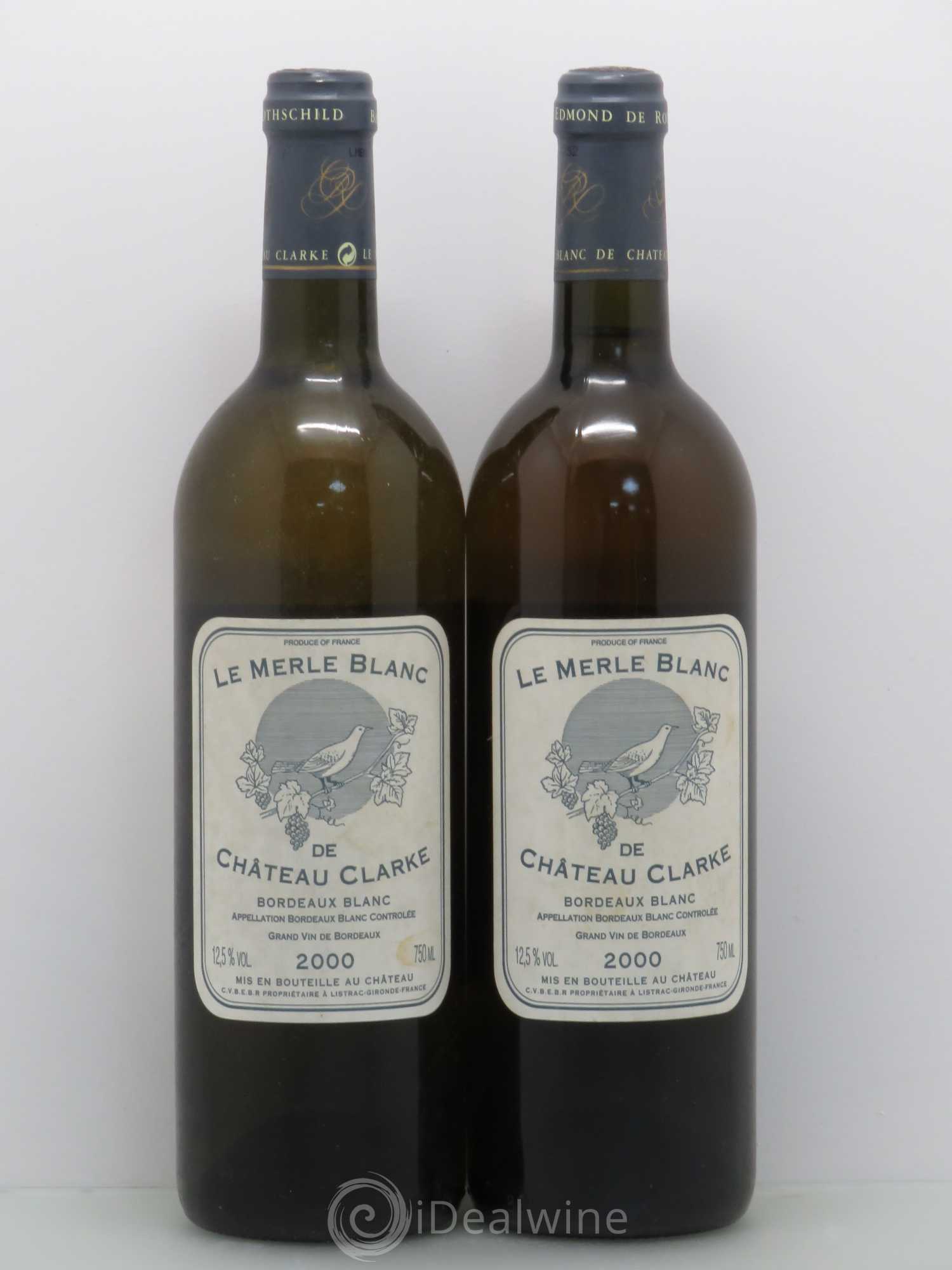 Bordeaux Le Merle Blanc - Château Clarke 2000 - Posten von 5 Flaschen - 2