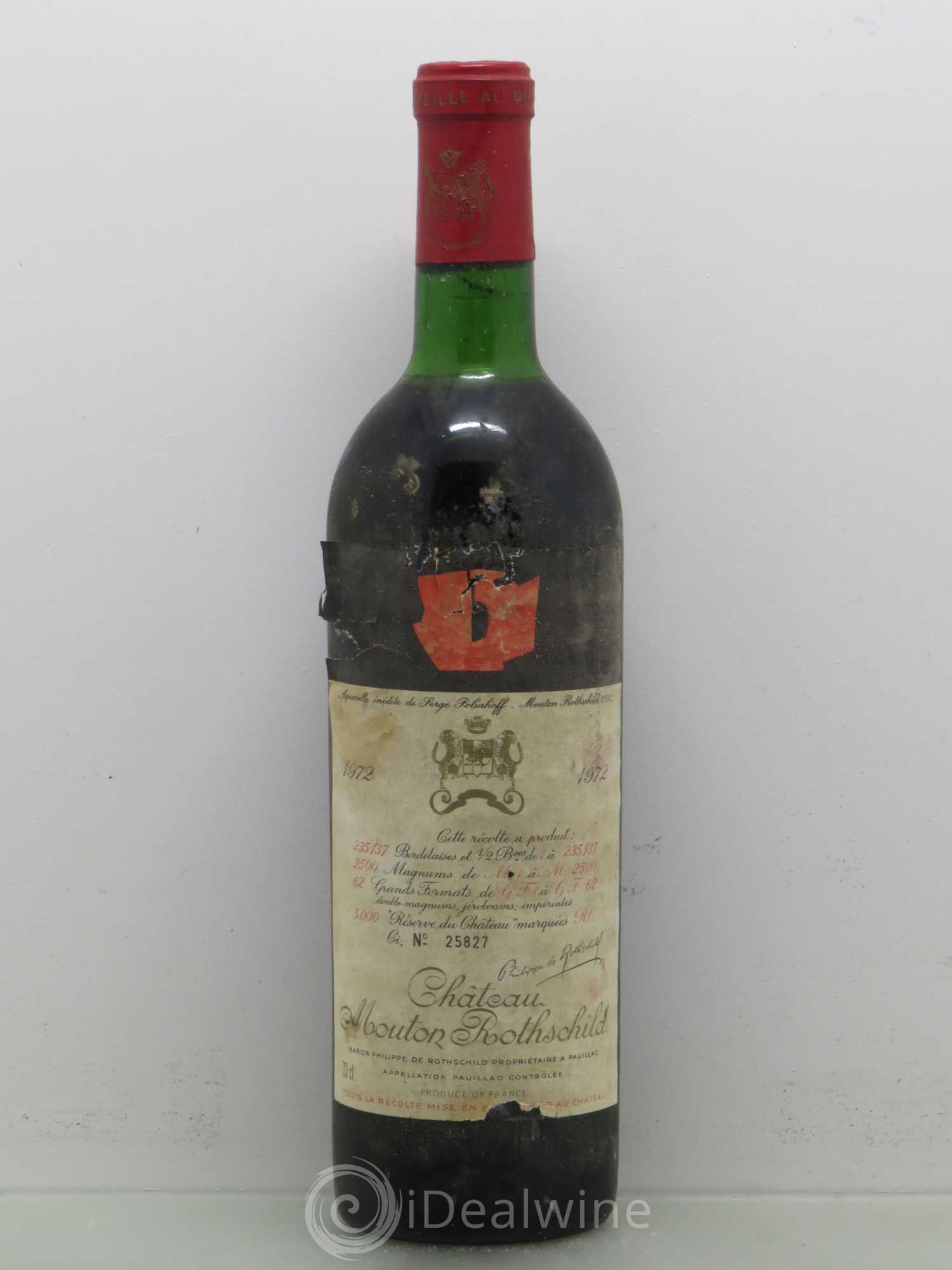Château Mouton Rothschild 1er Grand Cru Classé 1972 - Lot de 1 bouteille - 0