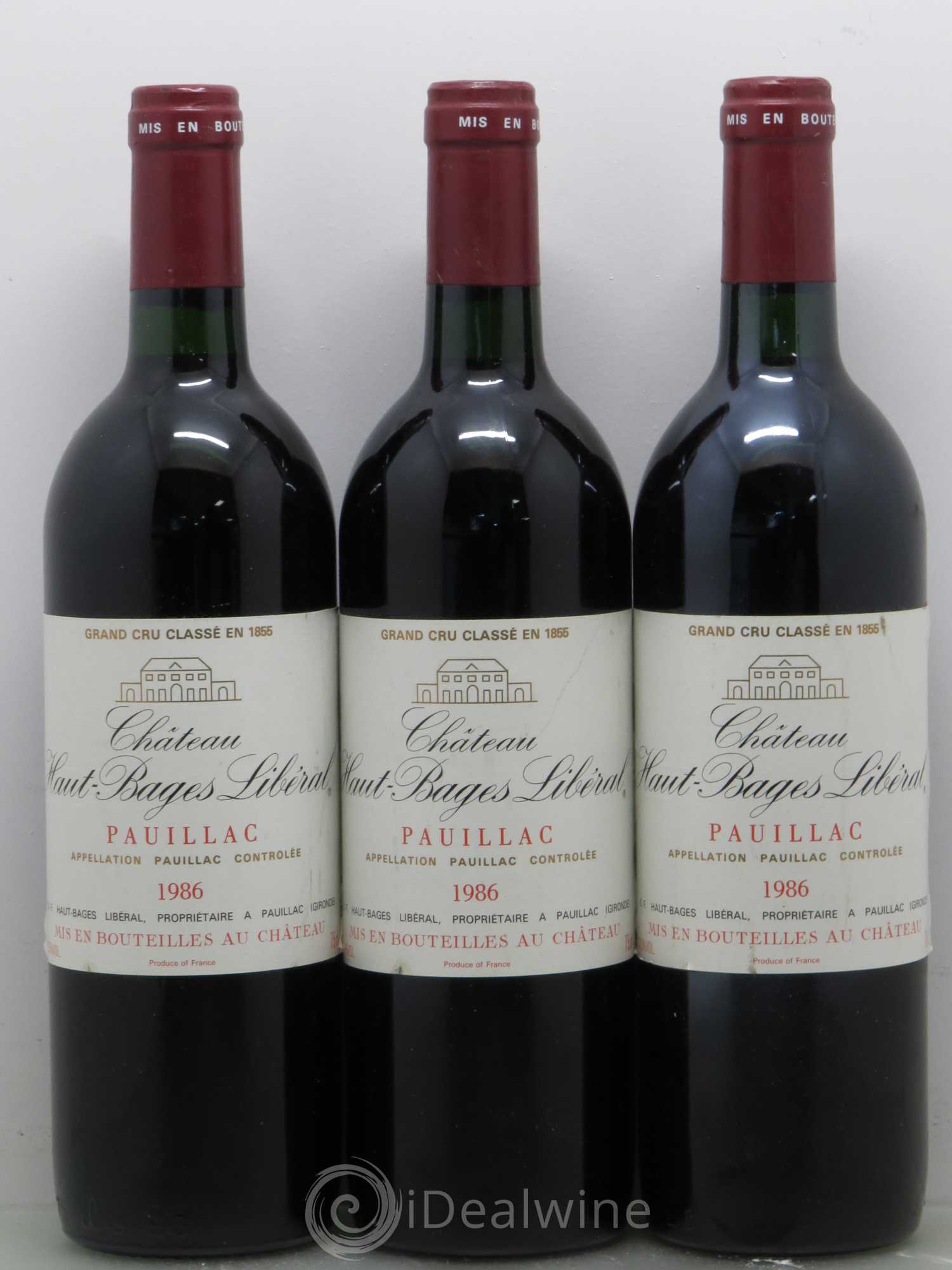 Château Haut Bages Libéral 5ème Grand Cru Classé 1986 - Lot de 3 bouteilles - 0