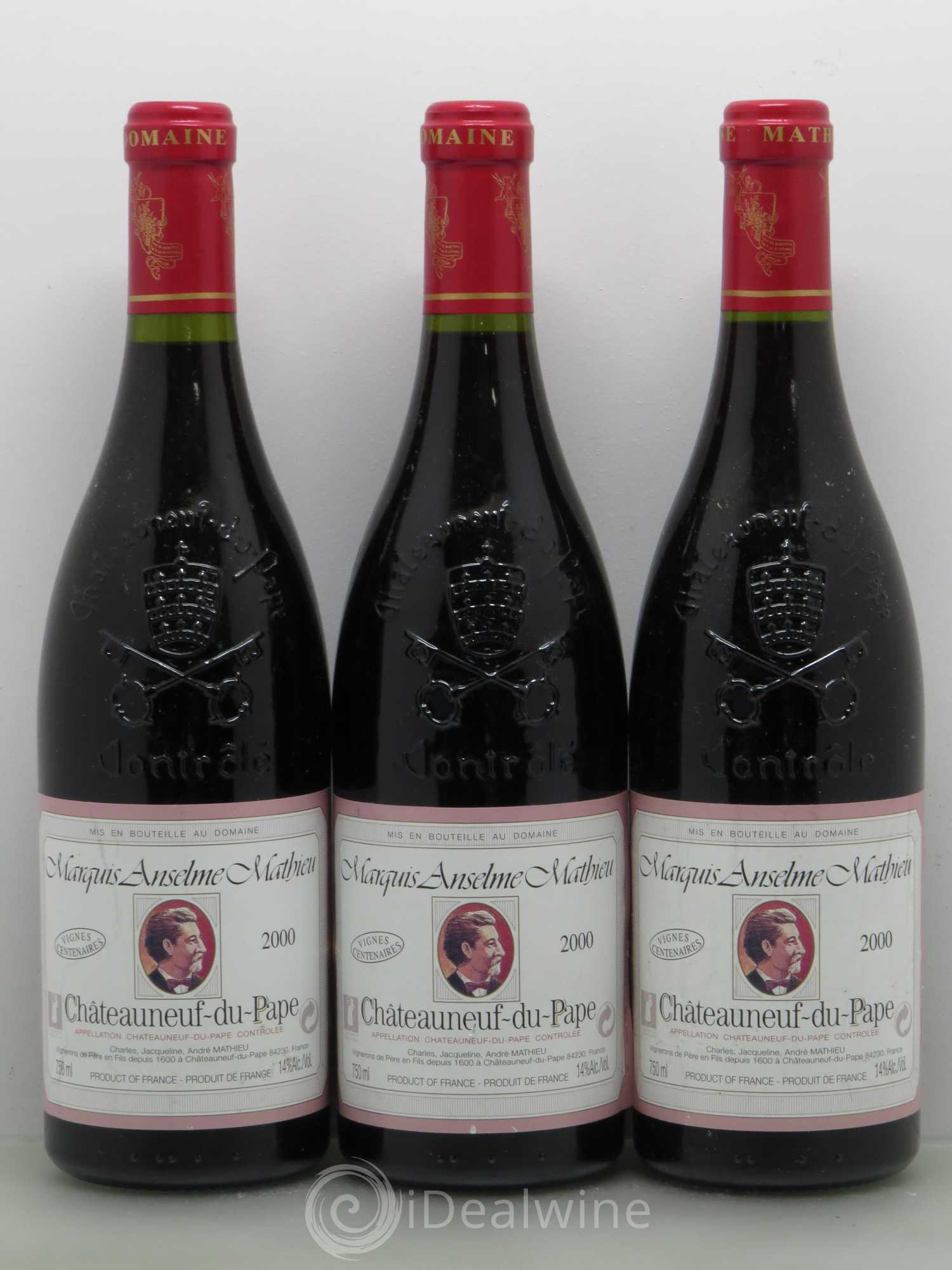 Châteauneuf-du-Pape Marquis Anselme Mathieu 2000 - Lot de 3 bouteilles - 0