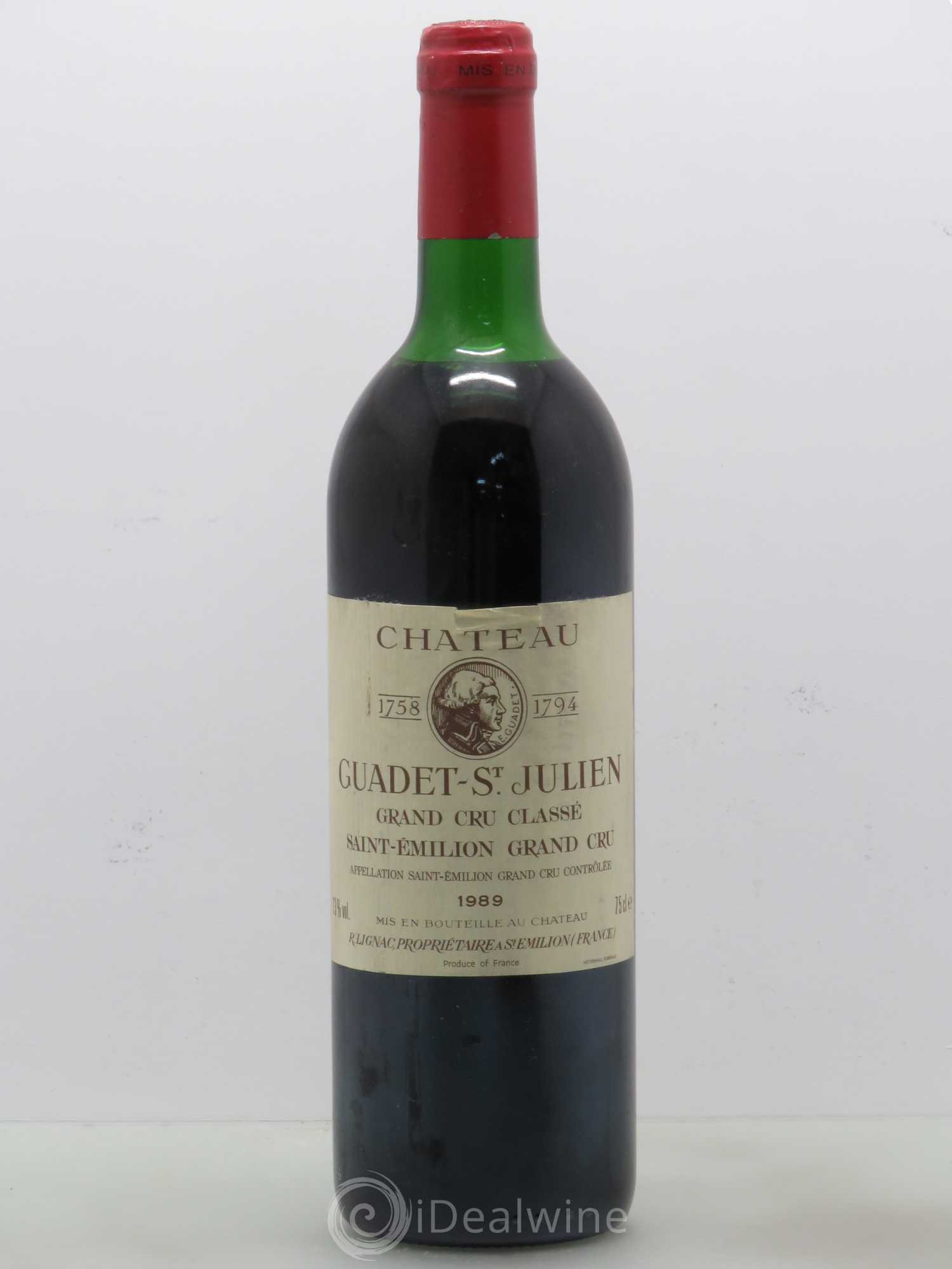 Château Guadet Grand Cru Classé 1989 - Lot de 1 bouteille - 0