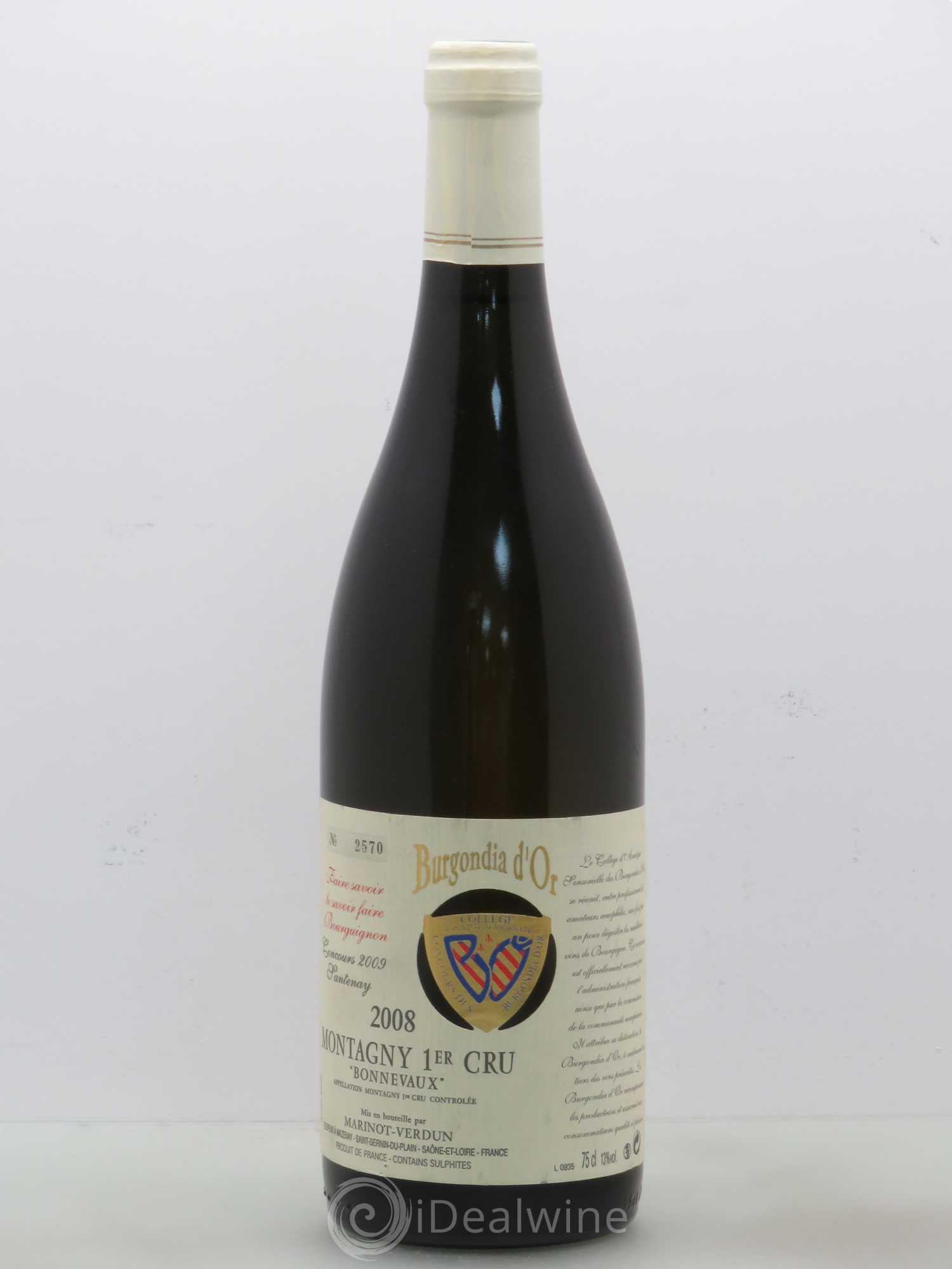 Montagny 1er Cru Bonnevaux Marinot Verdun (sans prix de réserve) 2008 - Posten von 1 Flasche - 0