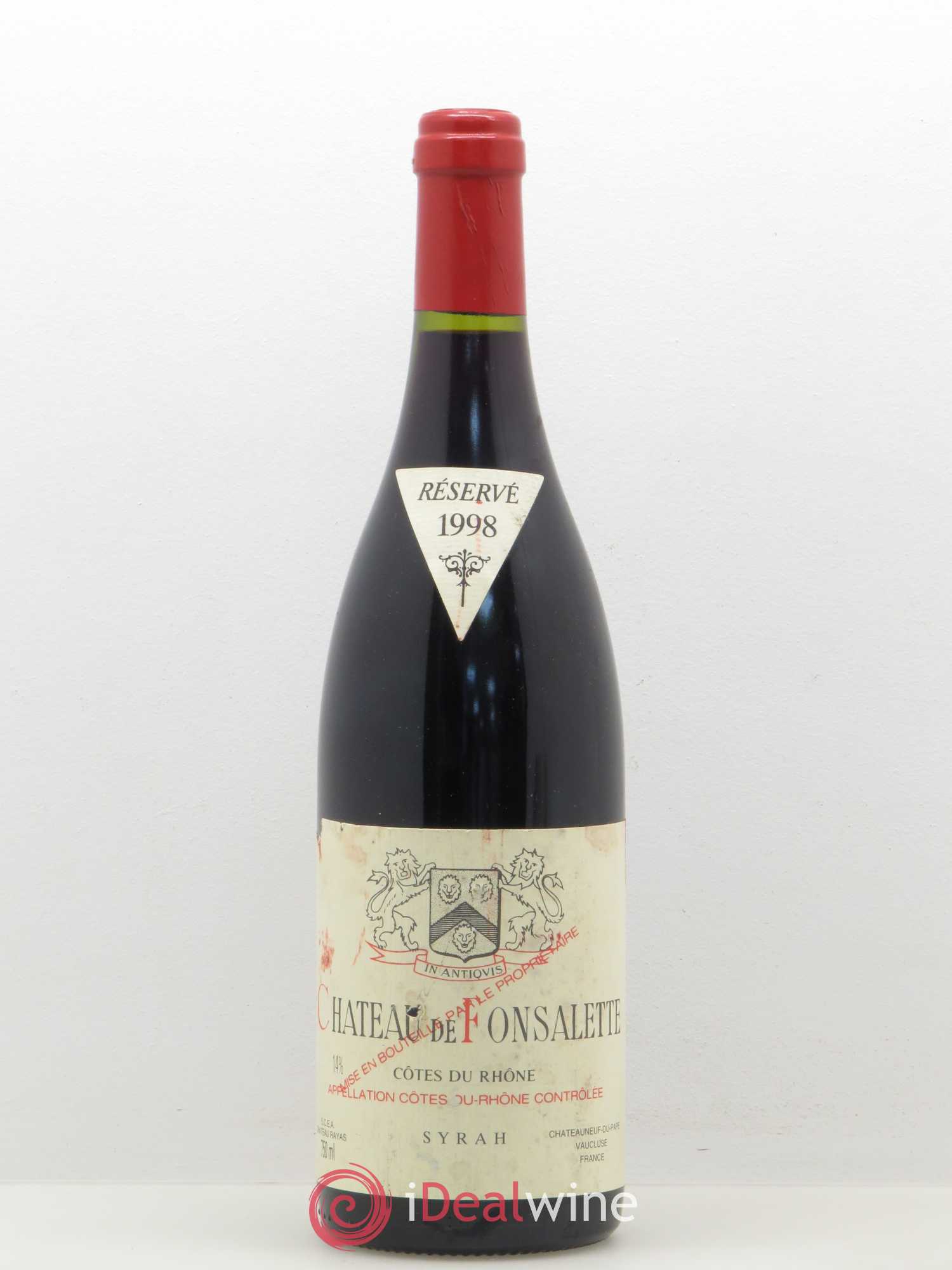 Côtes-du-Rhône Cuvée Syrah Château de Fonsalette 1998 - Lot de 1 bouteille - 0