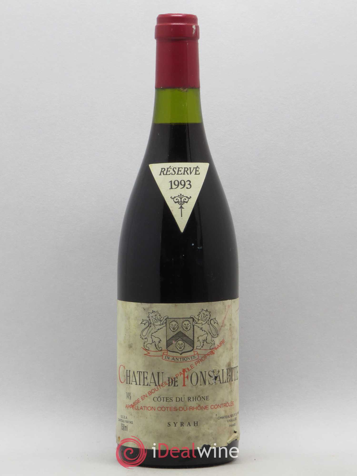 Côtes-du-Rhône Cuvée Syrah Château de Fonsalette 1993 - Lot de 1 bouteille - 0