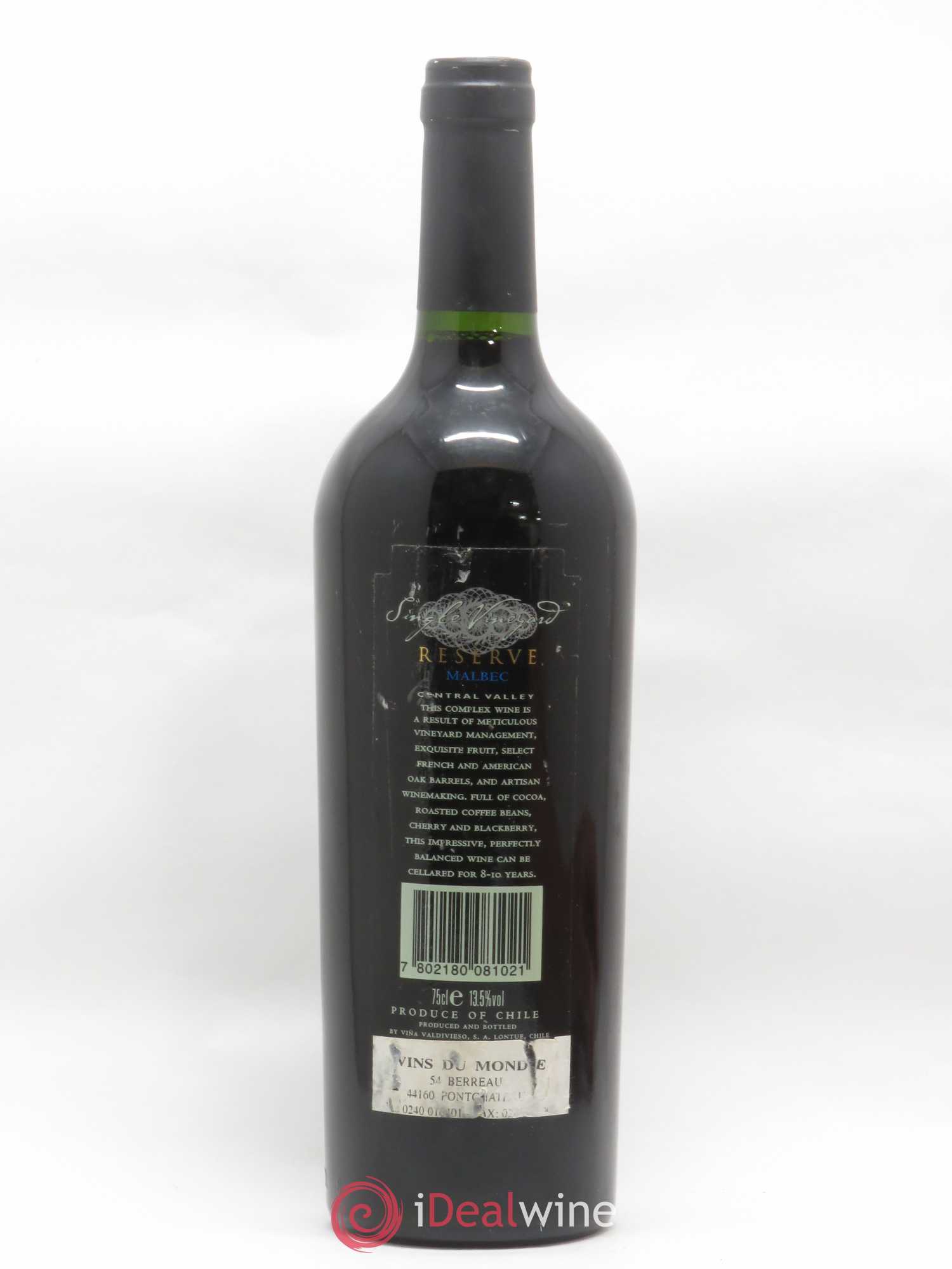 Chili Central Valley Malbec Reserve Valdivieso 1998 - Lot de 1 bouteille - 1