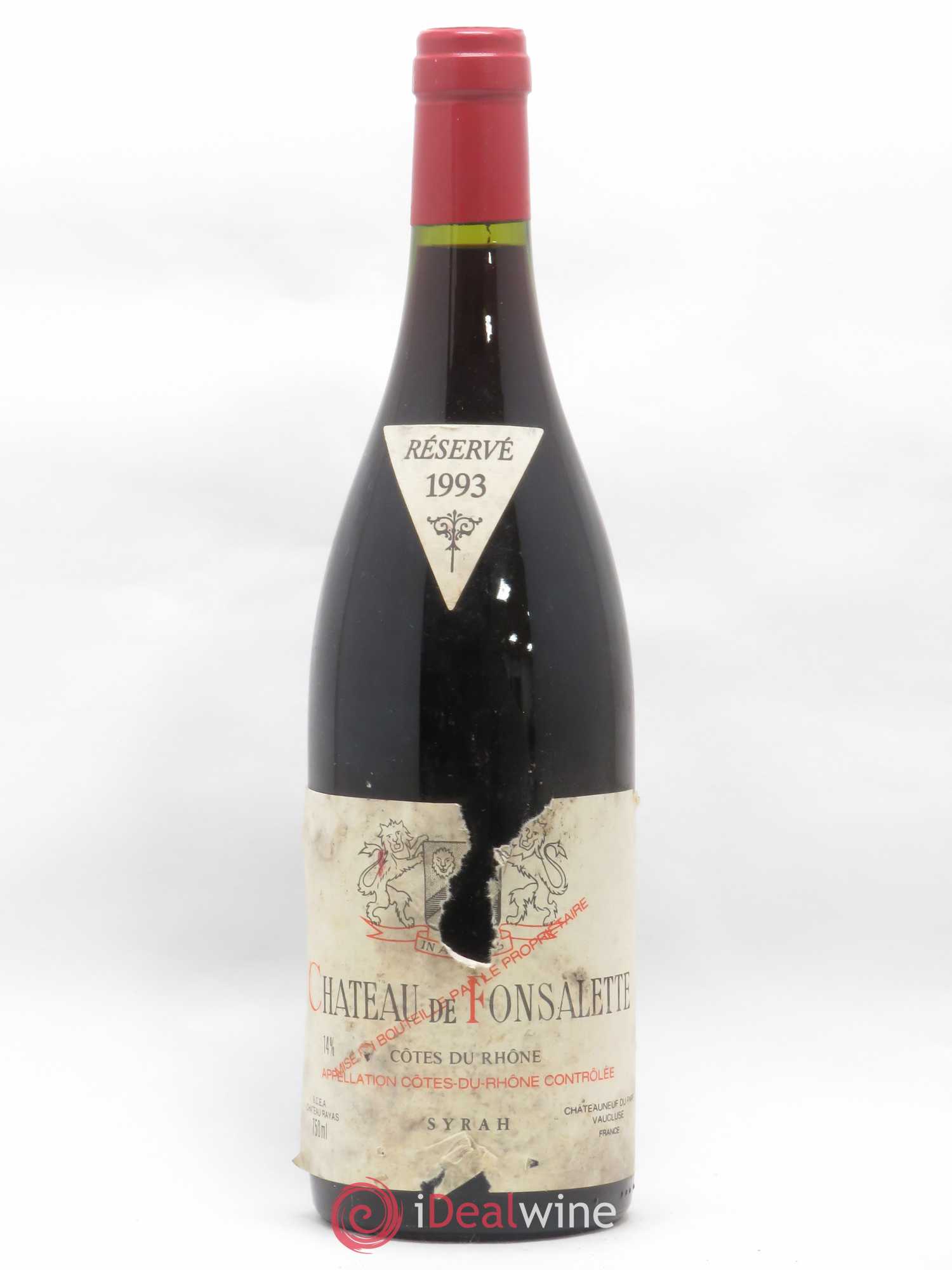 Côtes-du-Rhône Cuvée Syrah Château de Fonsalette 1993 - Lot de 1 bouteille - 0