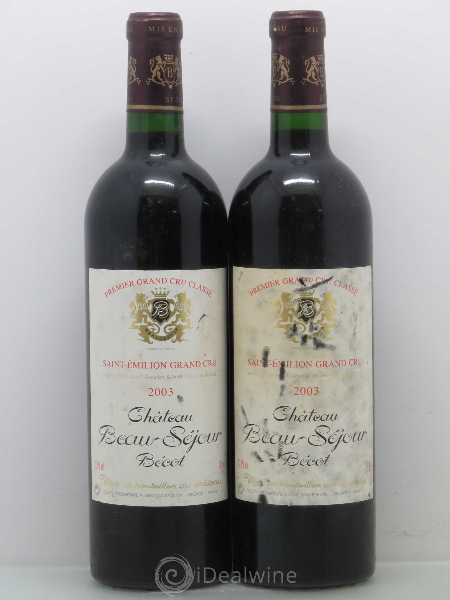 Château Beau-Séjour Bécot 1er Grand Cru Classé B 2003 - Lot de 2 bouteilles - 0