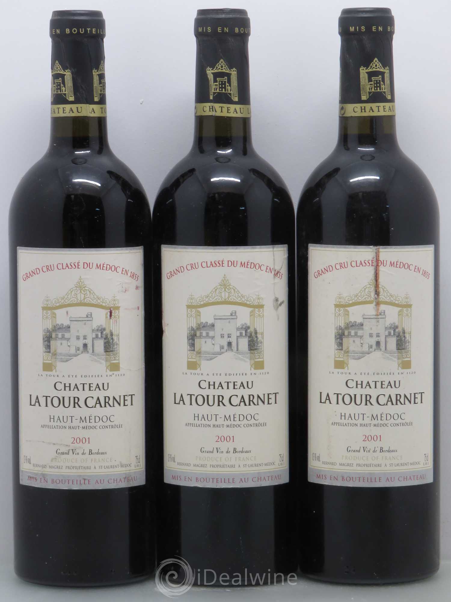 Château la Tour Carnet 4ème Grand Cru Classé 2001 - Lot de 3 bouteilles - 0