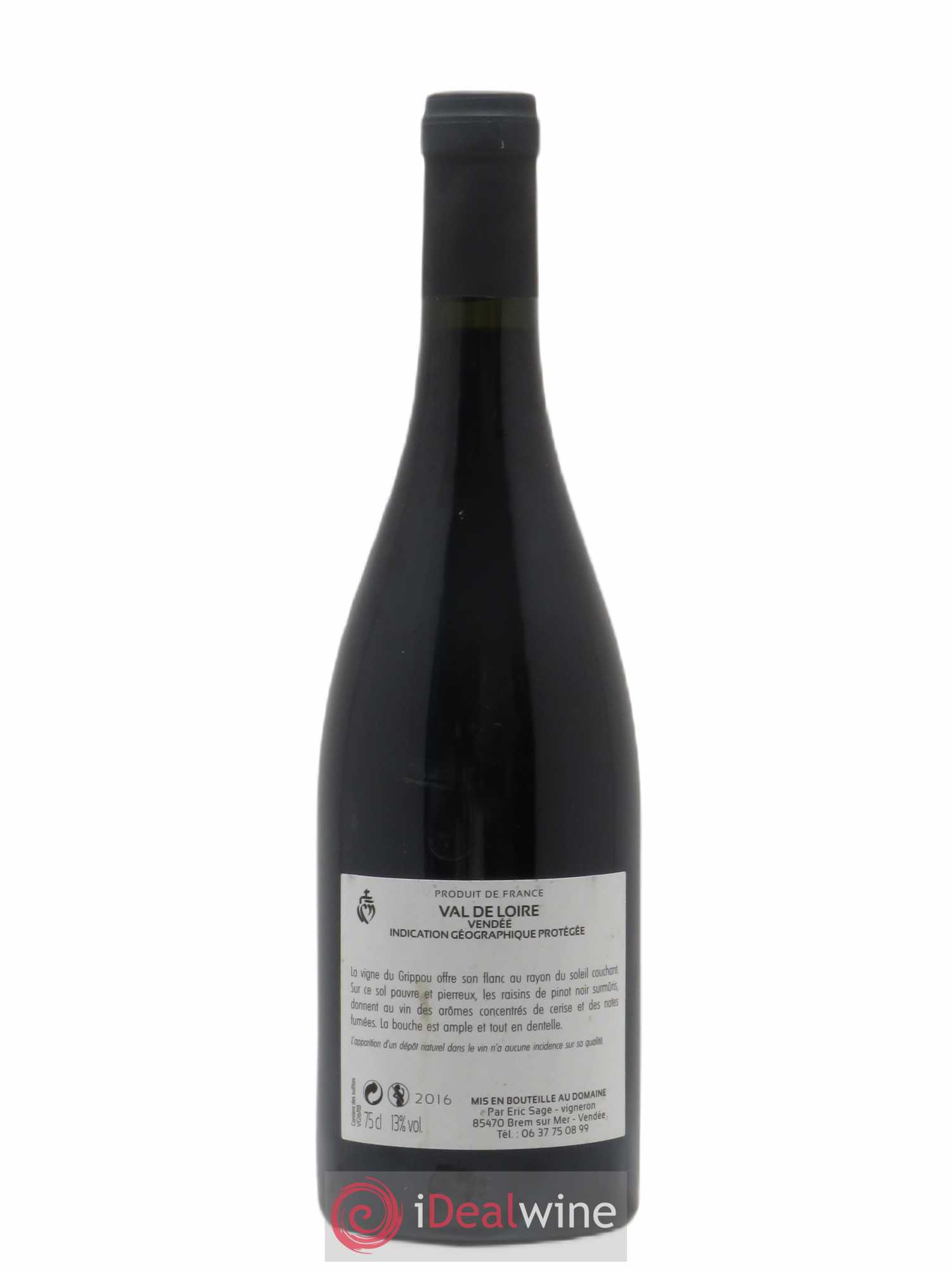 IGP Val de Loire Pinot noir La Vigne du Grippou Eric Sage 2016 - Lot de 1 bouteille - 1