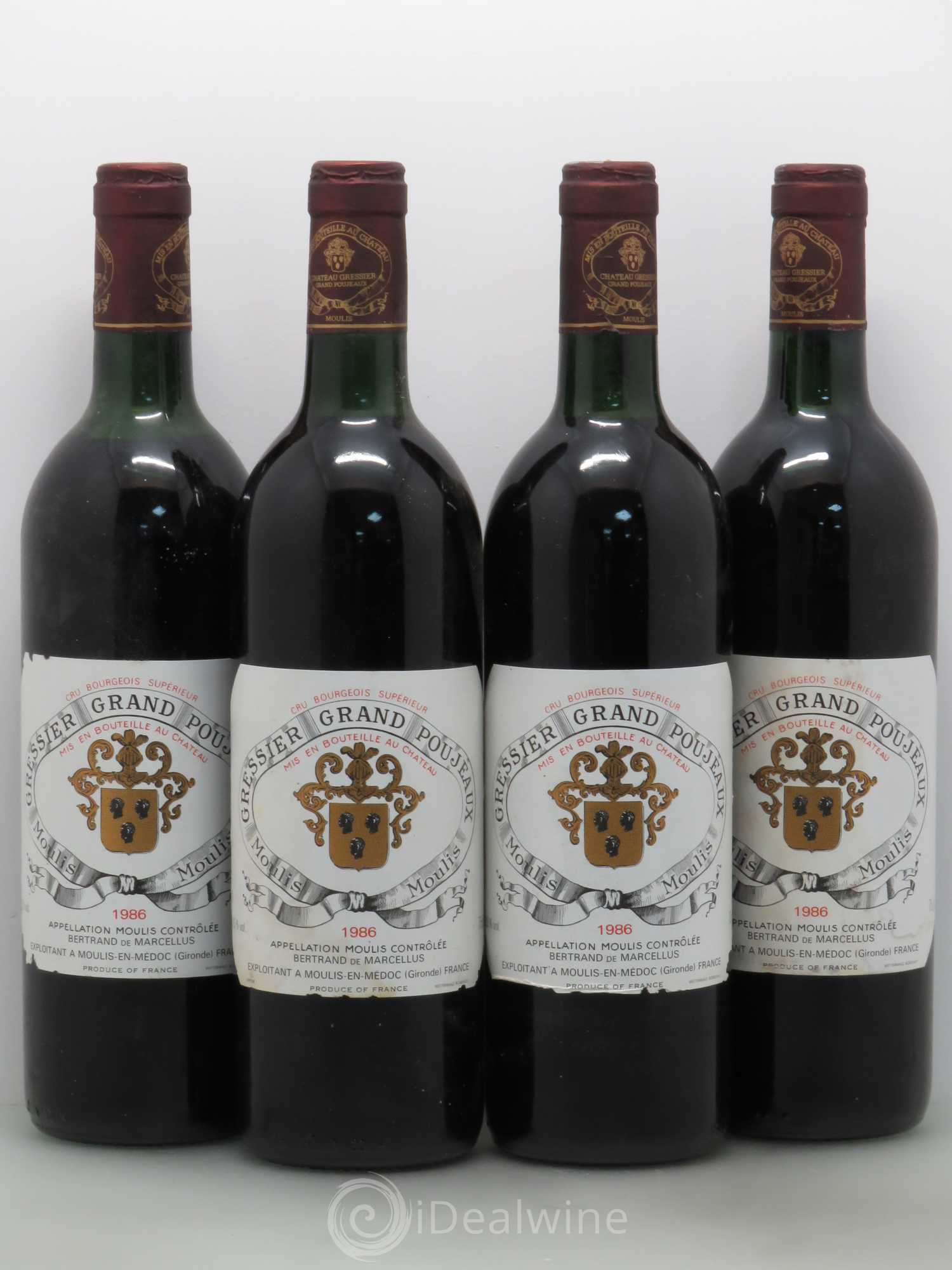 Château Gressier Grand Poujeaux Cru Bourgeois 1986 - Lot de 4 bouteilles - 0