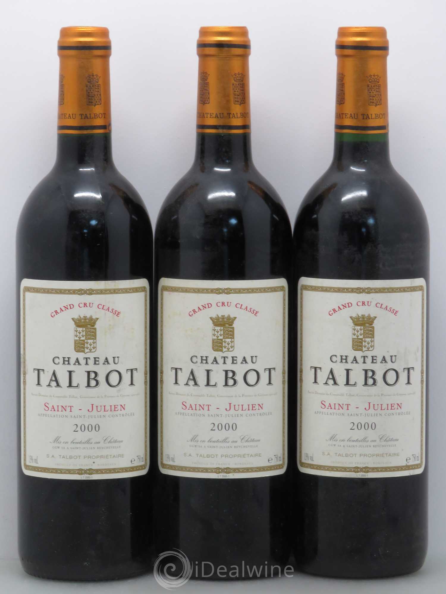 Château Talbot 4ème Grand Cru Classé 2000 - Lot de 3 bouteilles - 0