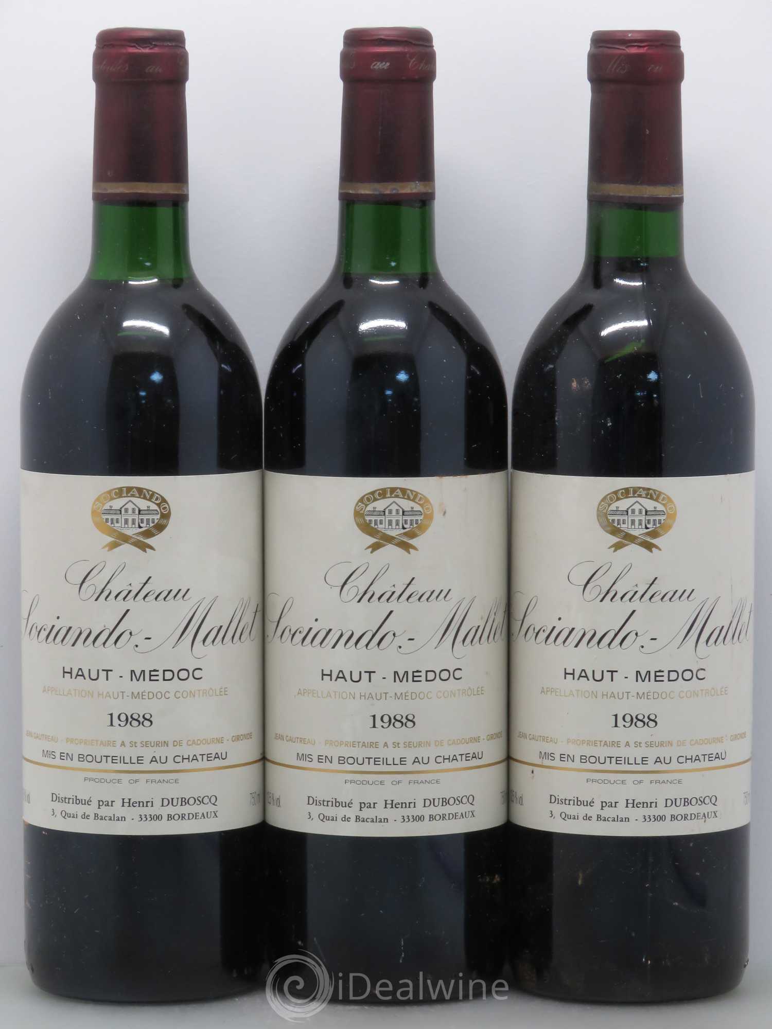 Château Sociando Mallet 1988 - Lot de 3 bouteilles - 0