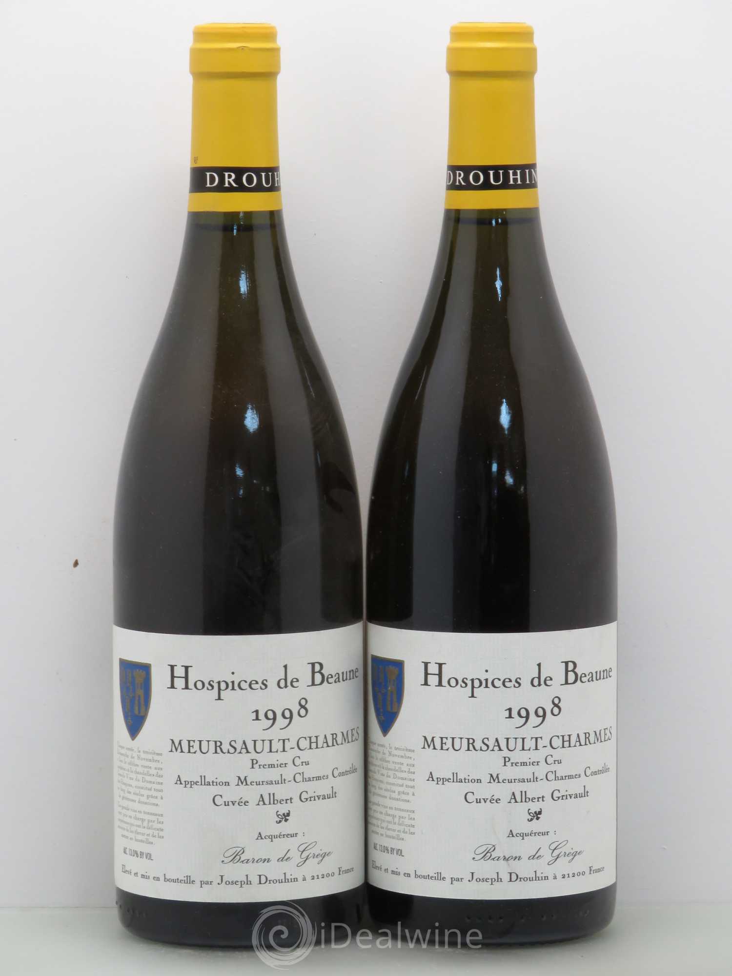 Meursault 1er Cru Charmes Hospices de Beaune cuvée Albert Grivault - J.Drouhin 1998 - Posten von 2 Flaschen - 0