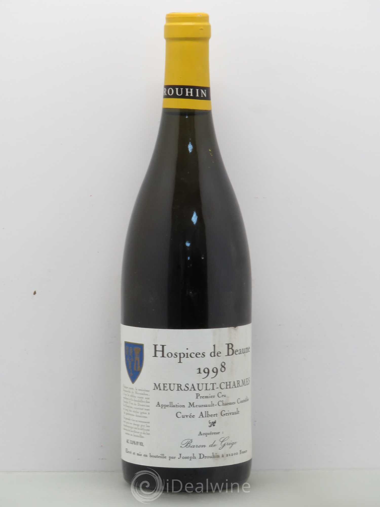 Meursault 1er Cru Charmes Hospices de Beaune cuvée Albert Grivault - J.Drouhin 1998 - Posten von 1 Flasche - 0