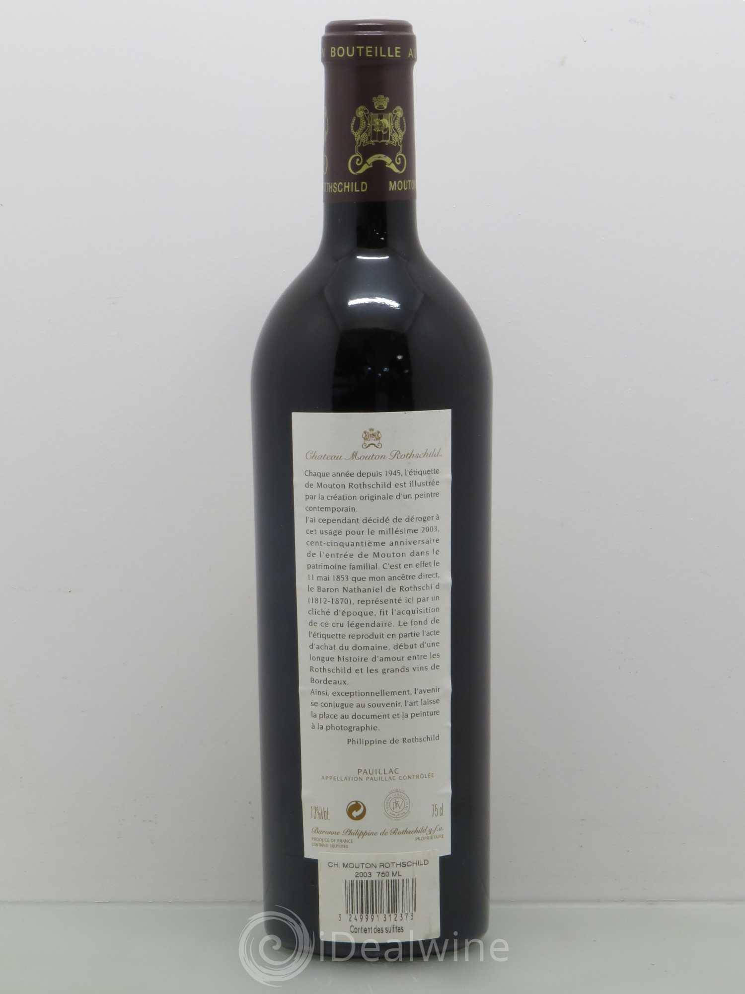 Château Mouton Rothschild 1er Grand Cru Classé 2003 - Lot de 1 bouteille - 1