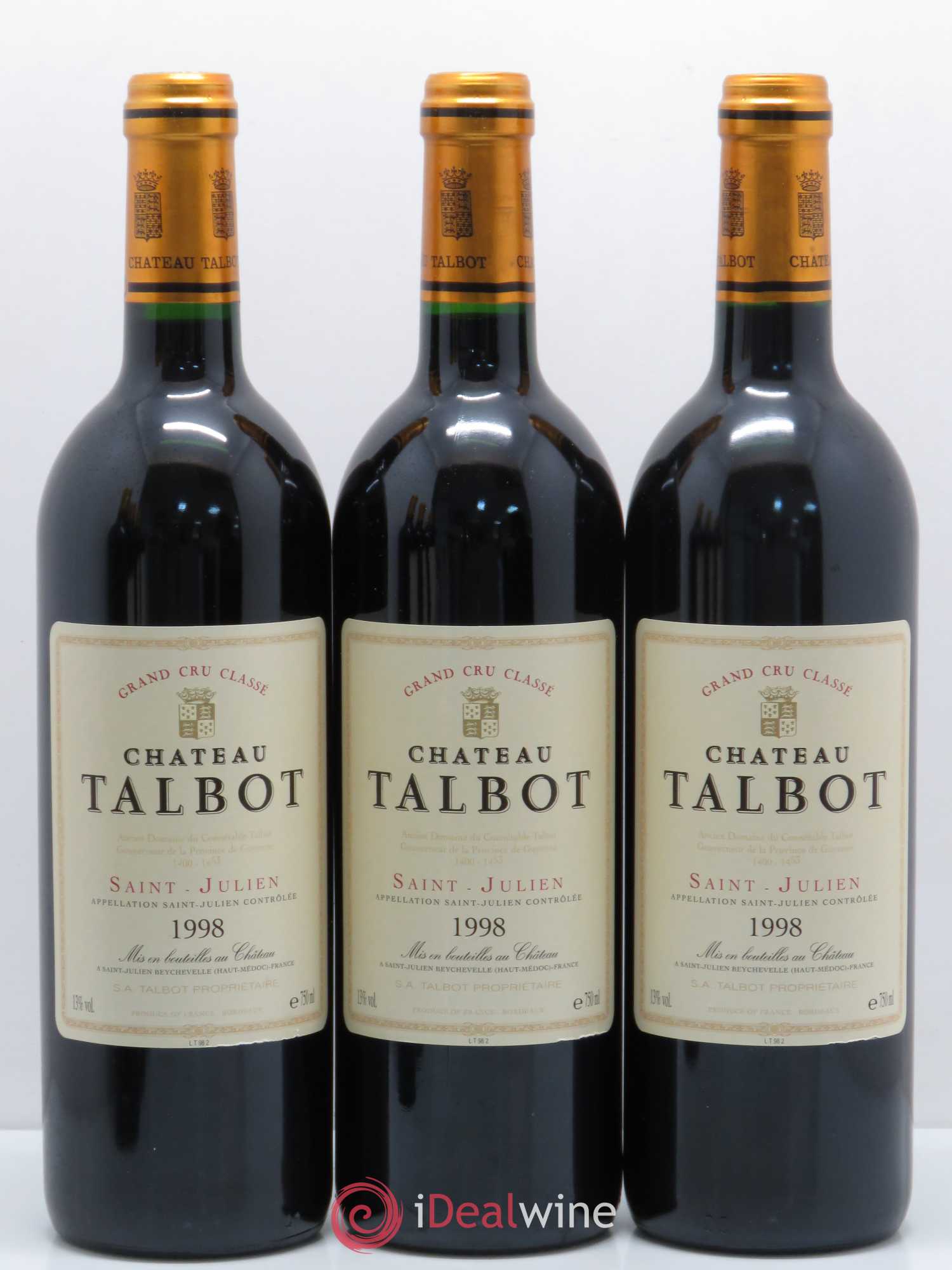 Château Talbot 4ème Grand Cru Classé 1998 - Lot de 12 bouteilles - 1