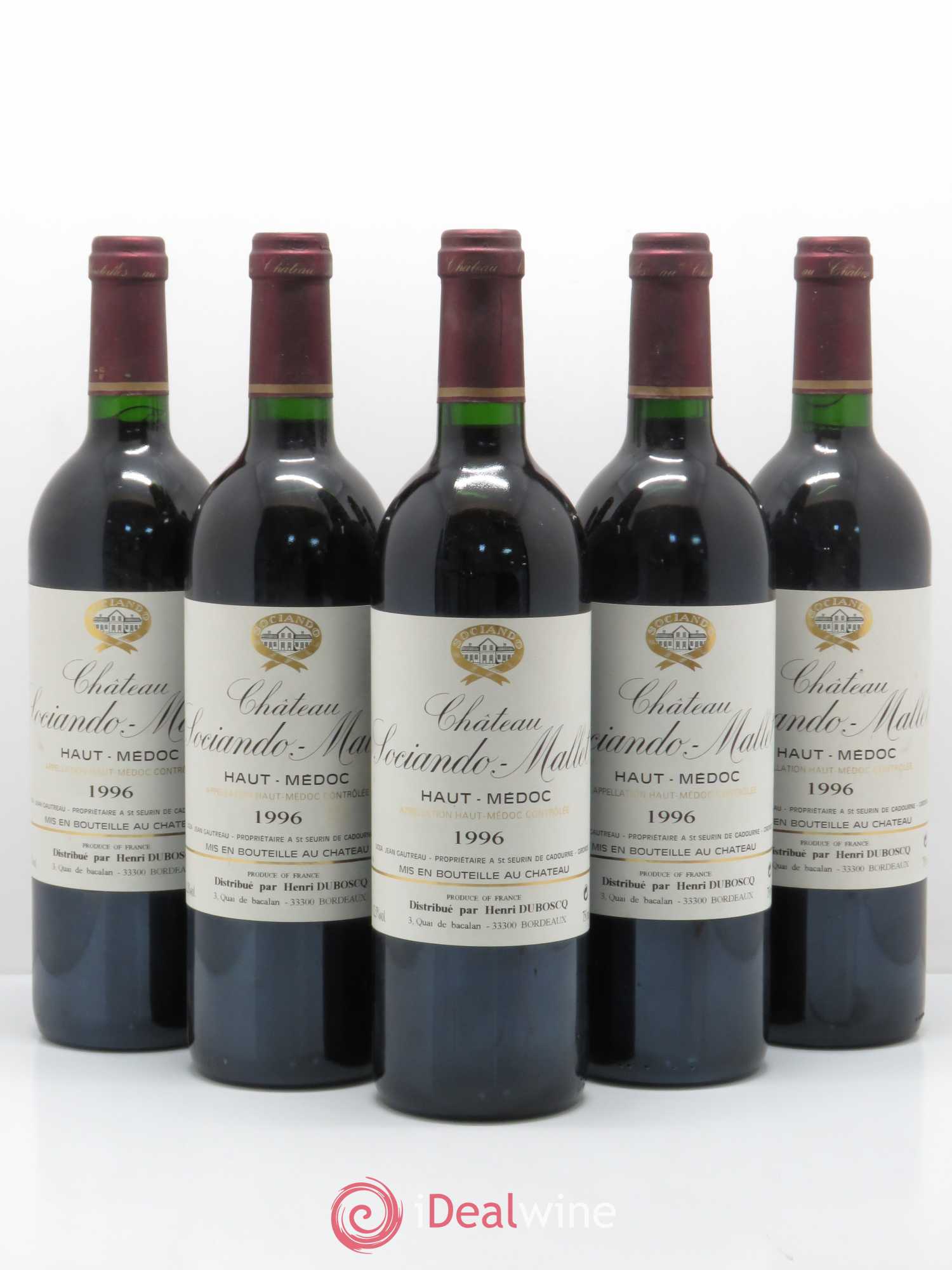 Château Sociando Mallet 1996 - Lot de 5 bouteilles - 0