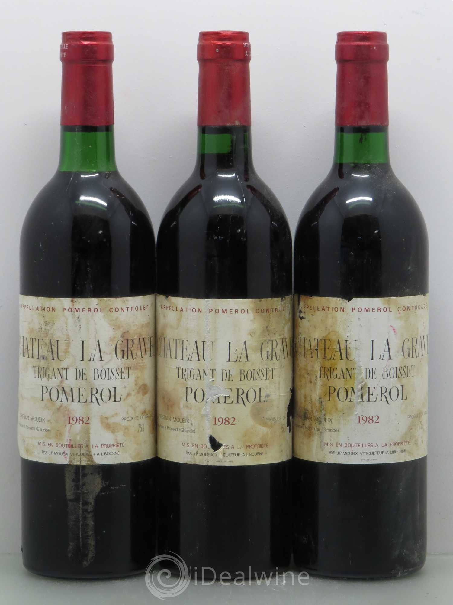 Château La Grave à Pomerol (Trigant de Boisset) 1982 - Lot de 3 bouteilles - 0