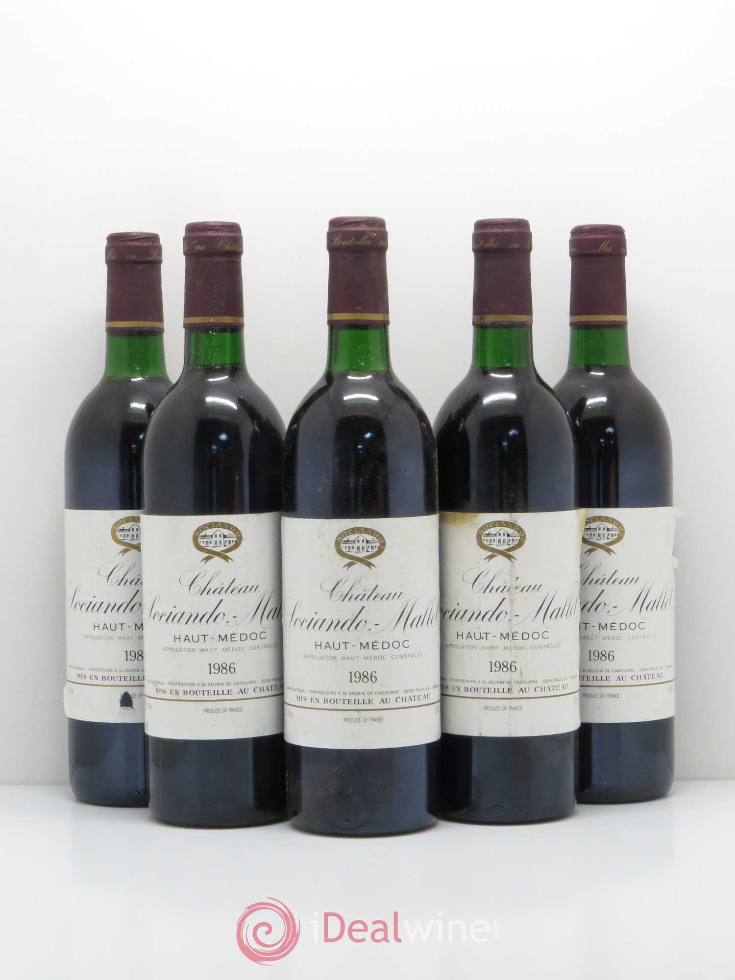 Château Sociando Mallet 1986 - Lot de 5 bouteilles - 0
