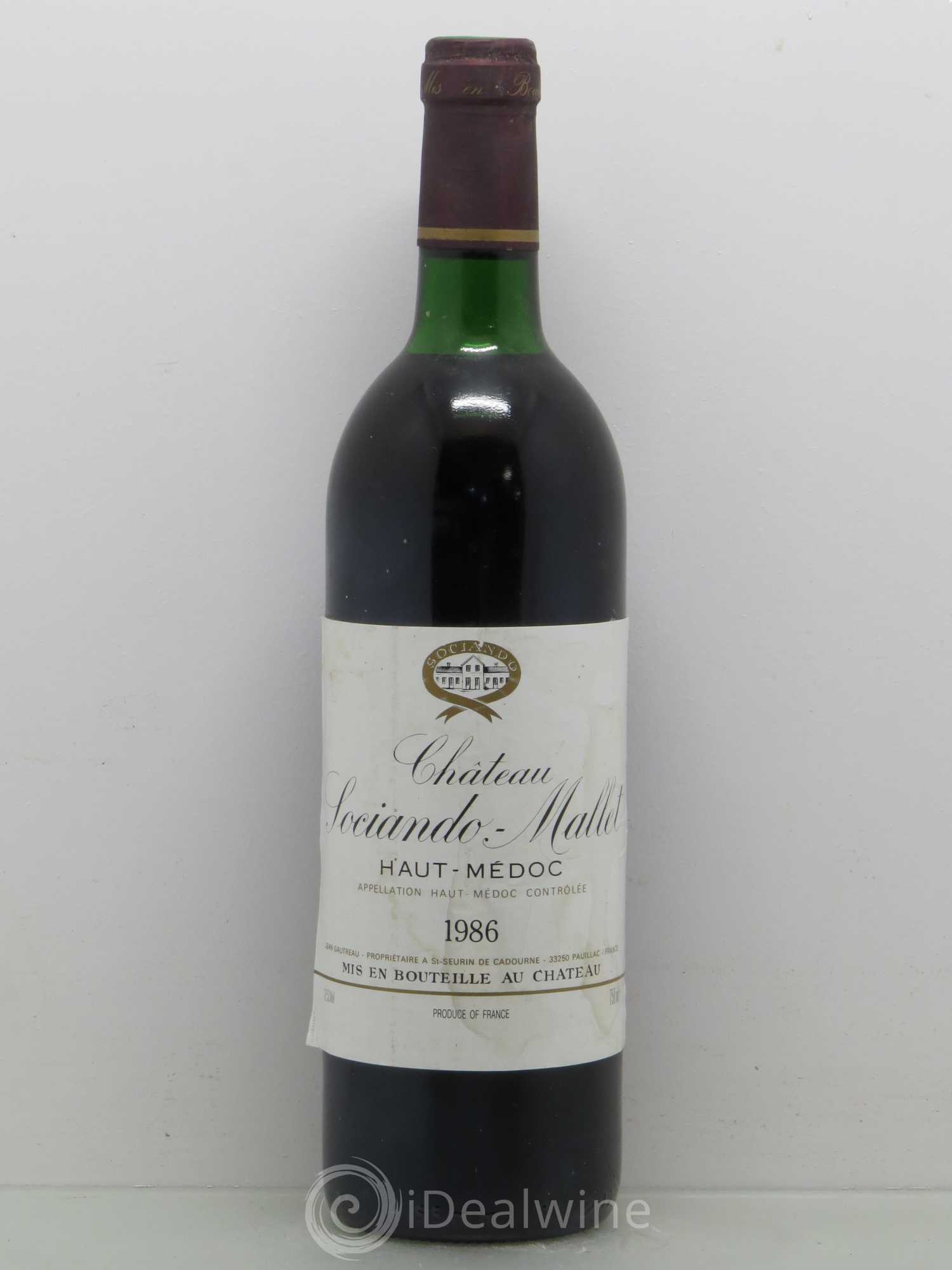 Château Sociando Mallet 1986 - Lot de 1 bouteille - 0