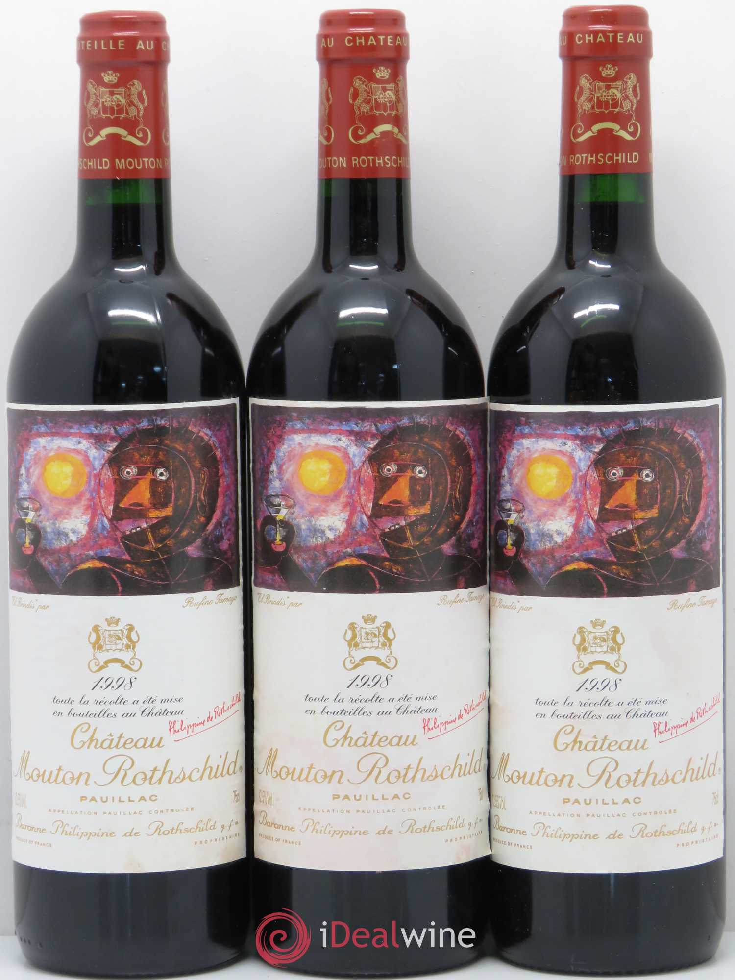 Château Mouton Rothschild 1er Grand Cru Classé 1998 - Lot de 3 bouteilles - 0
