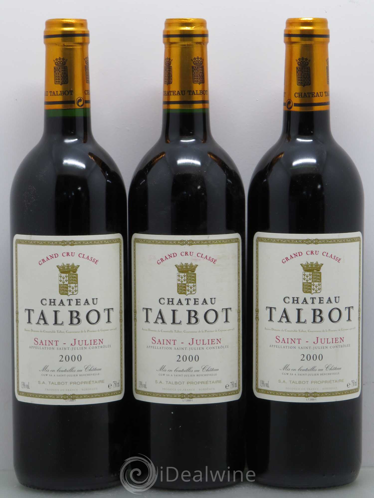 Château Talbot 4ème Grand Cru Classé 2000 - Lot de 3 bouteilles - 0