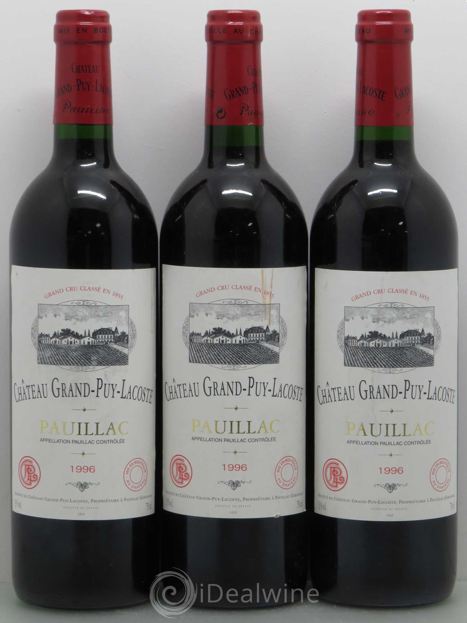 Château Grand Puy Lacoste 5ème Grand Cru Classé 1996 - Lot de 3 bouteilles - 0