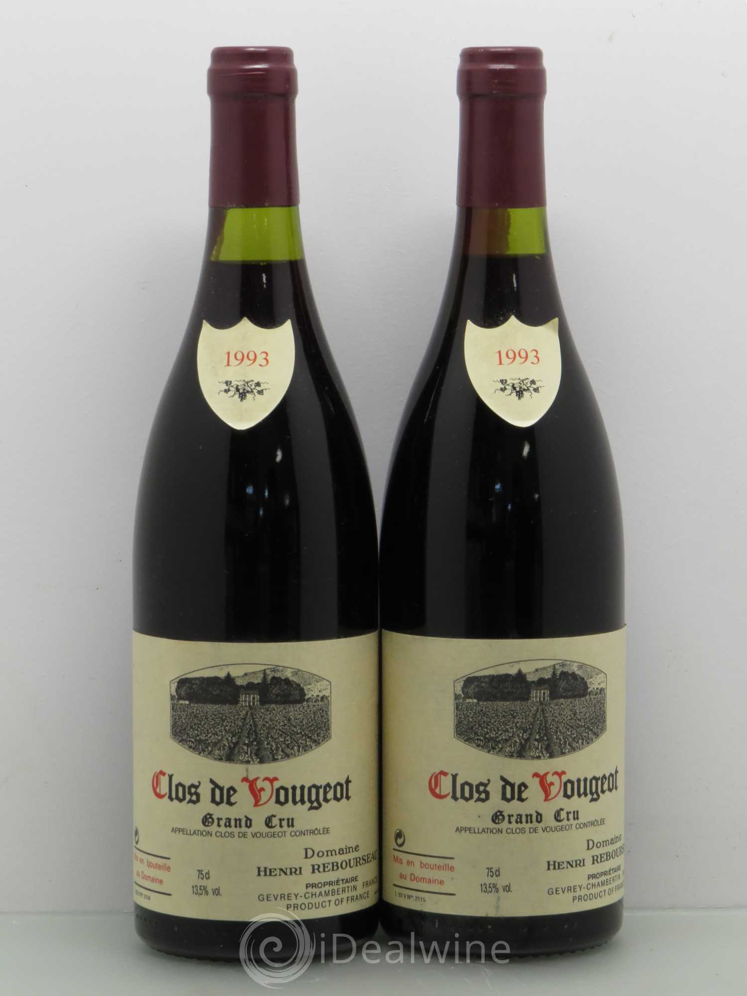 Clos de Vougeot Grand Cru Henri Rebourseau (Domaine) 1993 - Lot de 2 bouteilles - 0