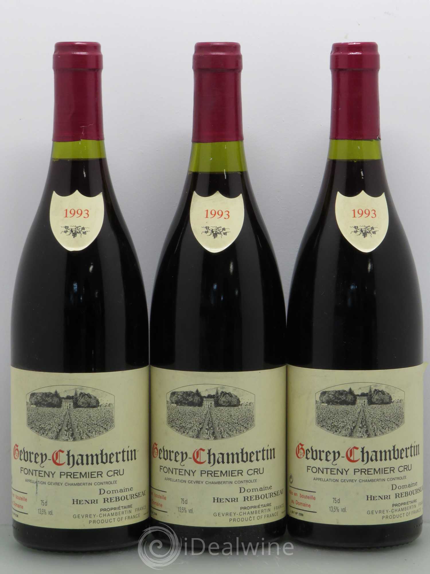 Gevrey-Chambertin 1er Cru Fonteny - Henri Rebourseau 1993 - Lot de 3 bouteilles - 0