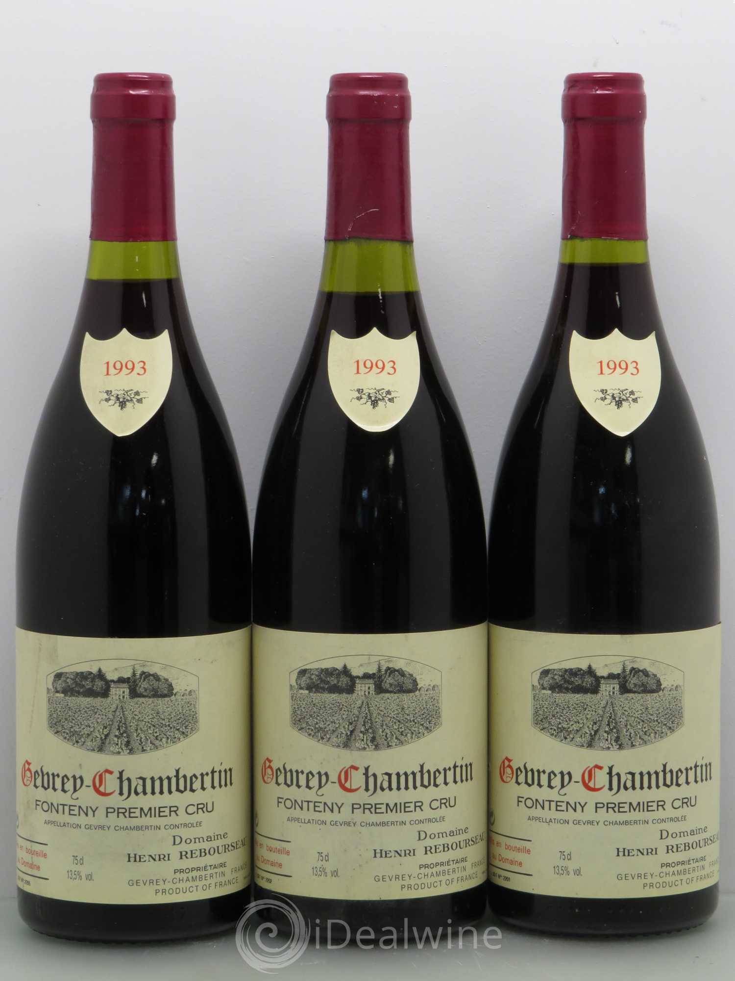Gevrey-Chambertin 1er Cru Fonteny - Henri Rebourseau 1993 - Lot de 3 bouteilles - 0