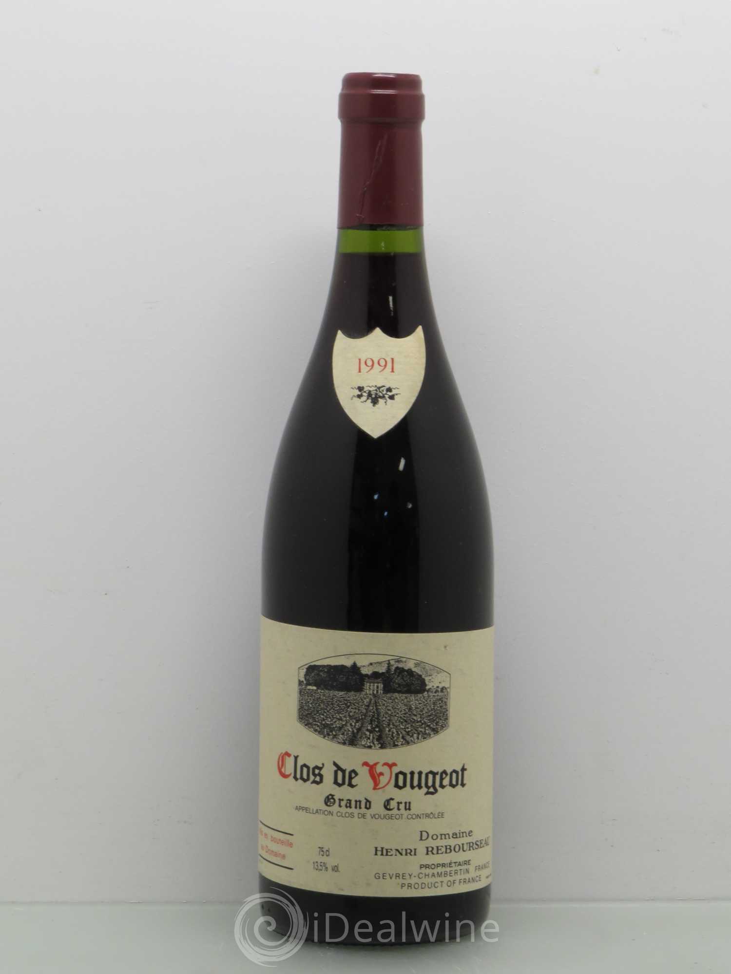 Clos de Vougeot Grand Cru Henri Rebourseau (Domaine) 1991 - Lot de 1 bouteille - 0