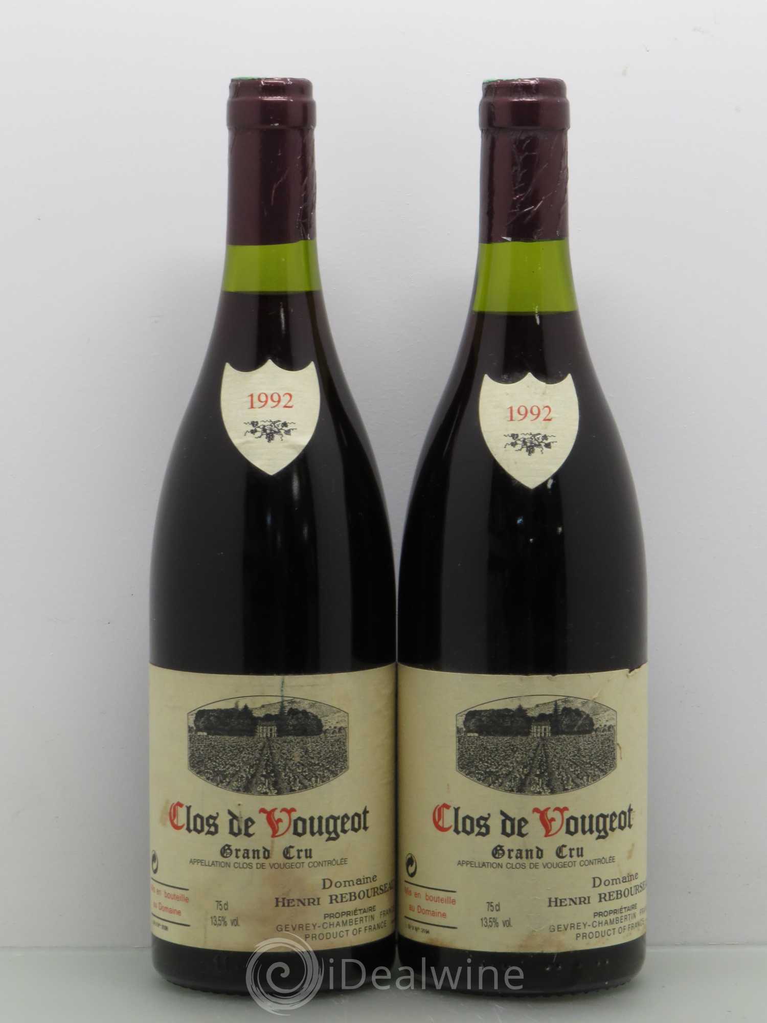 Clos de Vougeot Grand Cru Henri Rebourseau (Domaine) 1992 - Lot de 2 bouteilles - 0