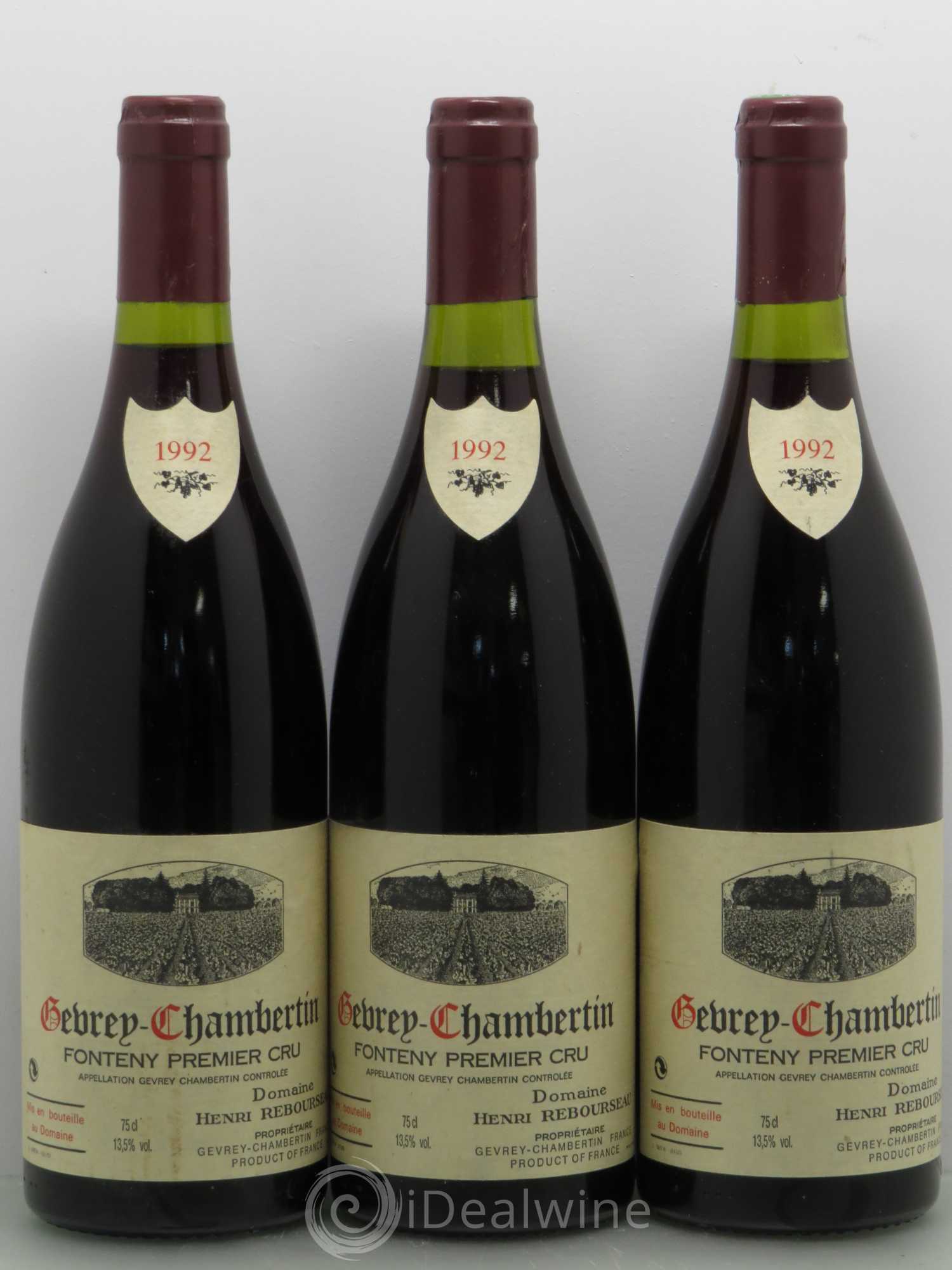 Gevrey-Chambertin 1er Cru Fonteny - Henri Rebourseau 1992 - Lot de 3 bouteilles - 0
