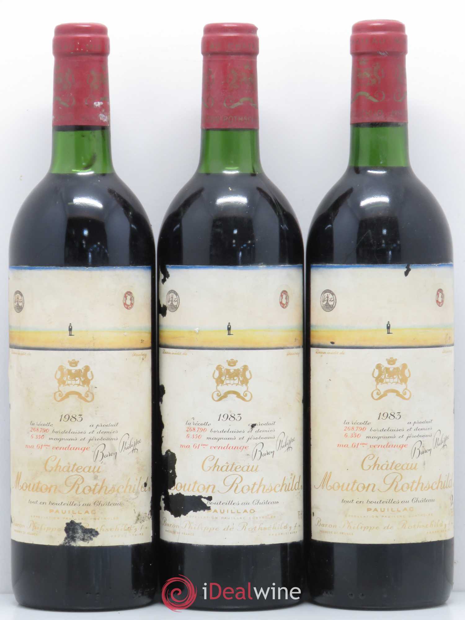 Château Mouton Rothschild 1er Grand Cru Classé 1983 - Lot de 3 bouteilles - 0