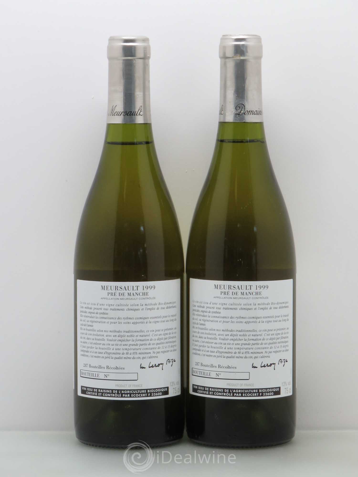 Meursault Pré de Manche d'Auvenay (Domaine) 1999 - Lot de 2 bouteilles - 1