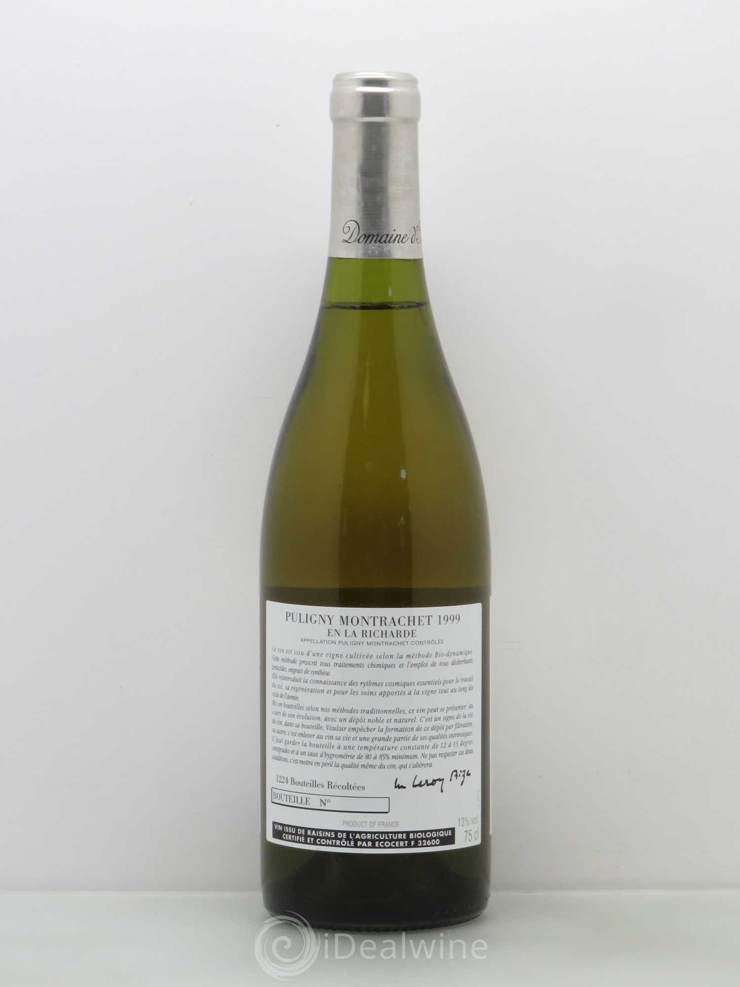 Puligny-Montrachet En La Richarde d'Auvenay (Domaine) 1999 - Lot de 1 bouteille - 1