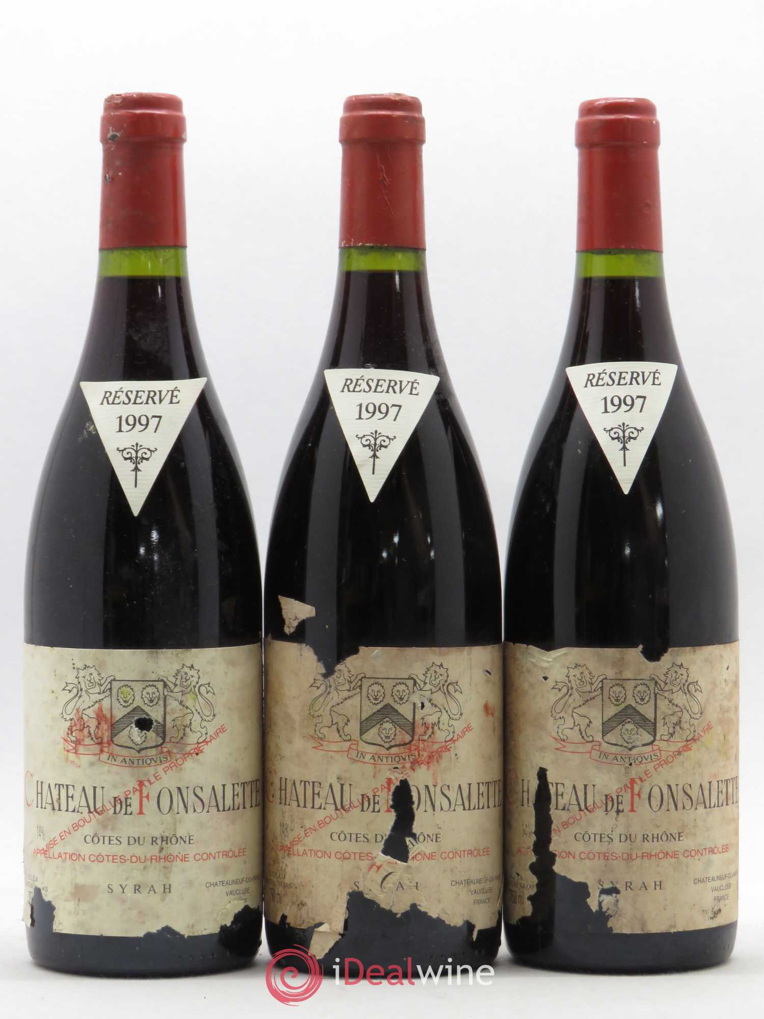 Côtes-du-Rhône Cuvée Syrah Château de Fonsalette 1997 - Lot de 3 bouteilles - 0