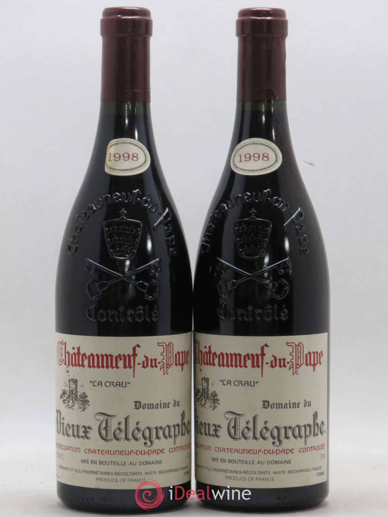 Châteauneuf-du-Pape Vieux Télégraphe (Domaine du) Vignobles Brunier 1998 - Lot de 2 bouteilles - 0