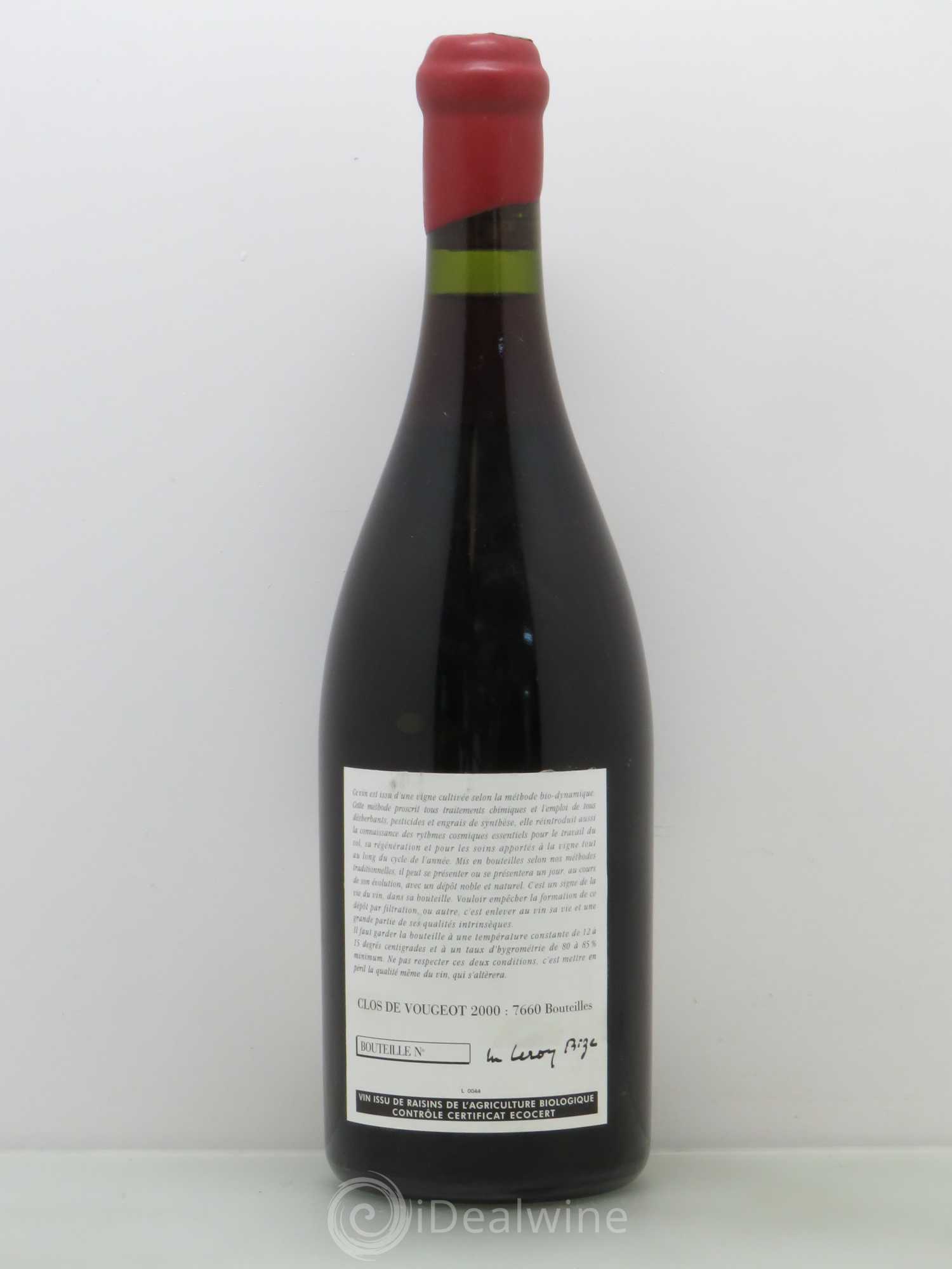 Clos de Vougeot Grand Cru Leroy (Domaine) 2000 - Lot de 1 bouteille - 1
