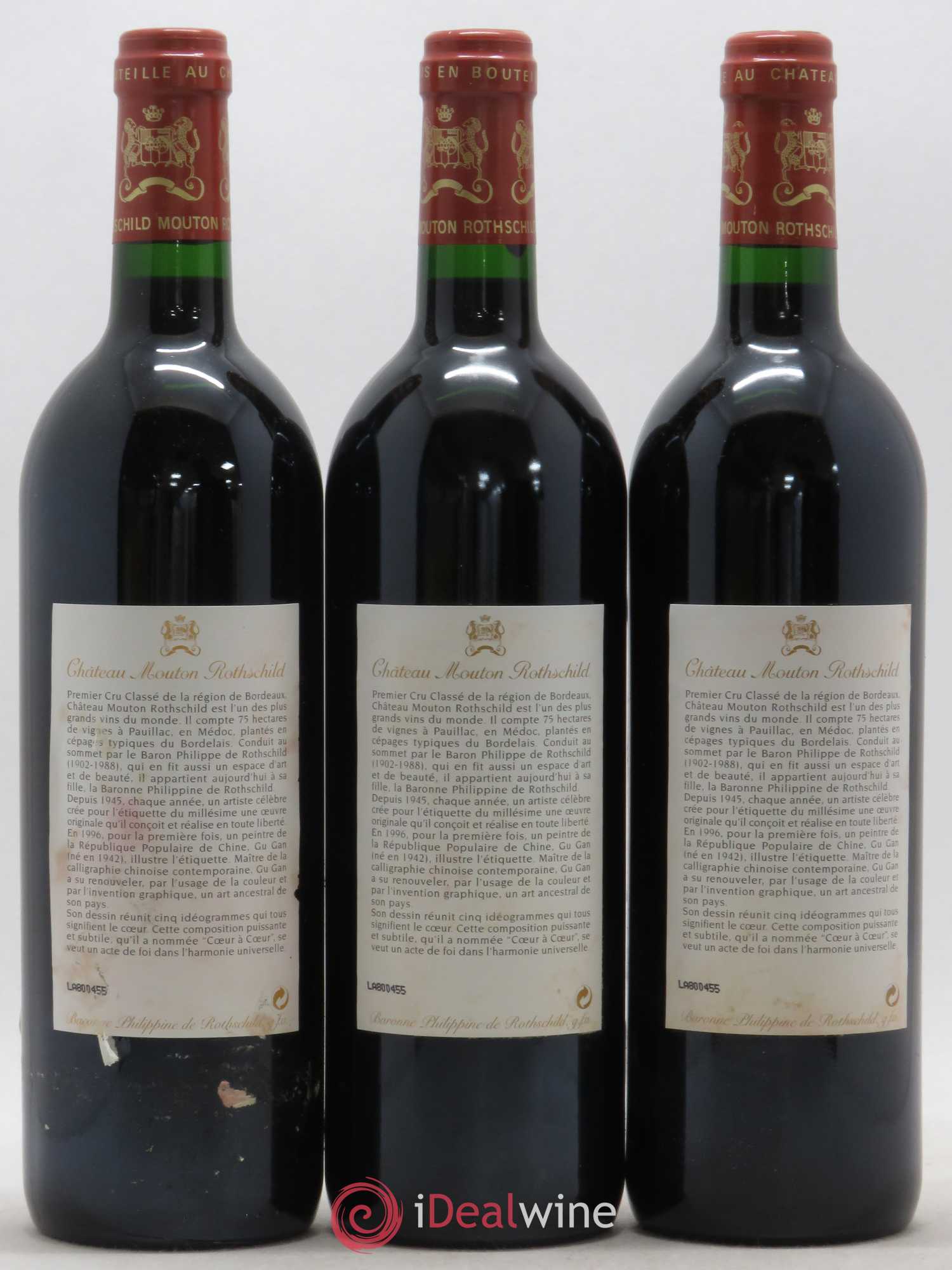 Château Mouton Rothschild 1er Grand Cru Classé 1996 - Lot de 3 bouteilles - 1