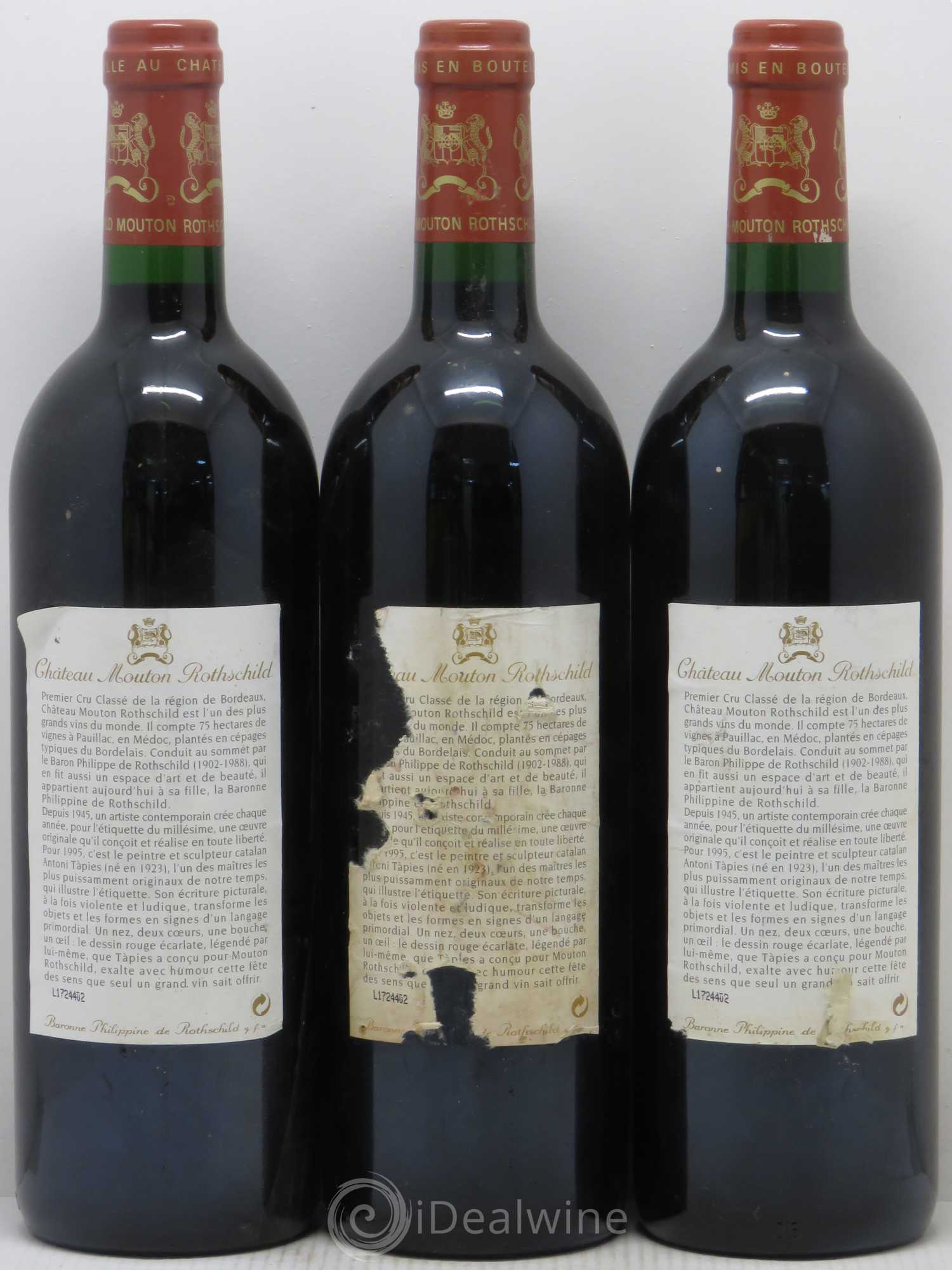 Château Mouton Rothschild 1er Grand Cru Classé 1995 - Lot de 3 bouteilles - 1